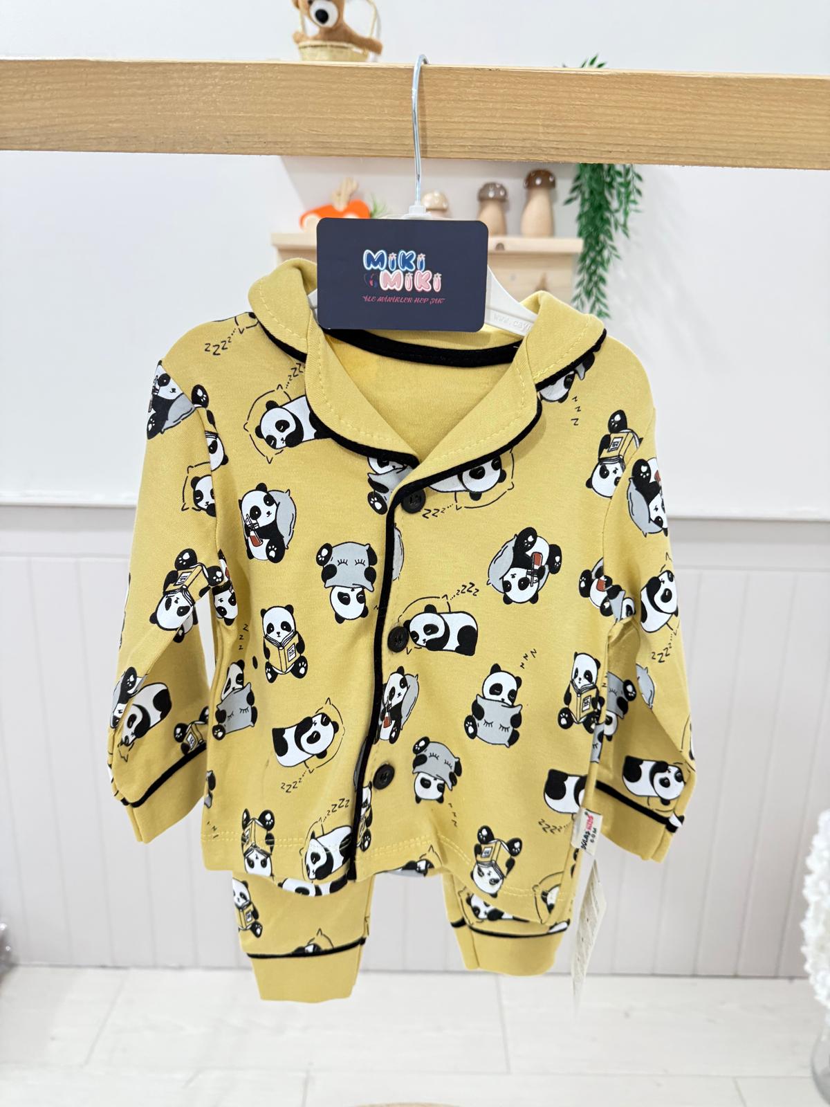 %100 Pamuk Pandalı Unisex Pijama Takımı - Yağ Yeşili