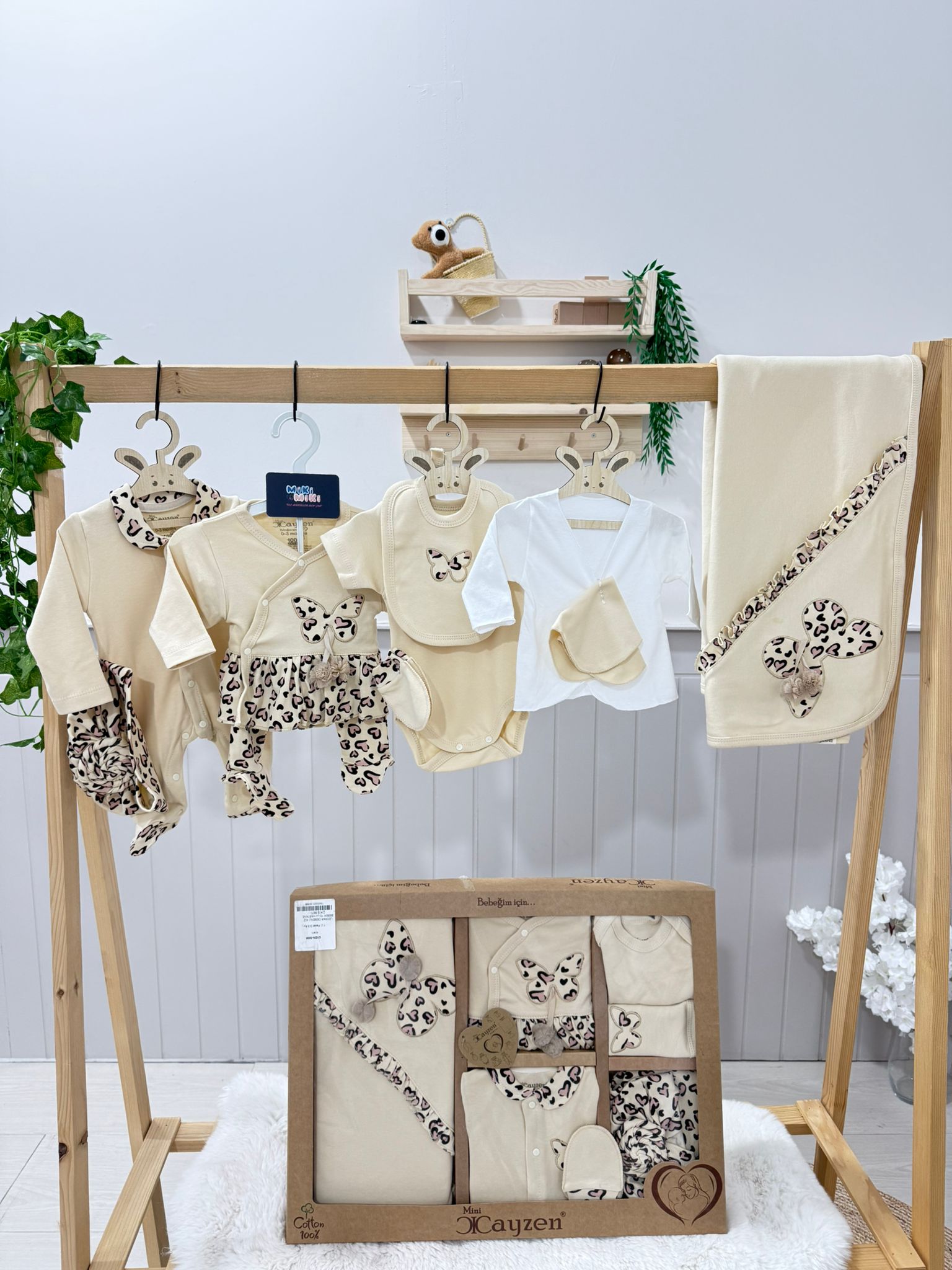 Premium Kalite Organik %100 Pamuk 10’lu Hastane Çıkış Seti Leopar 