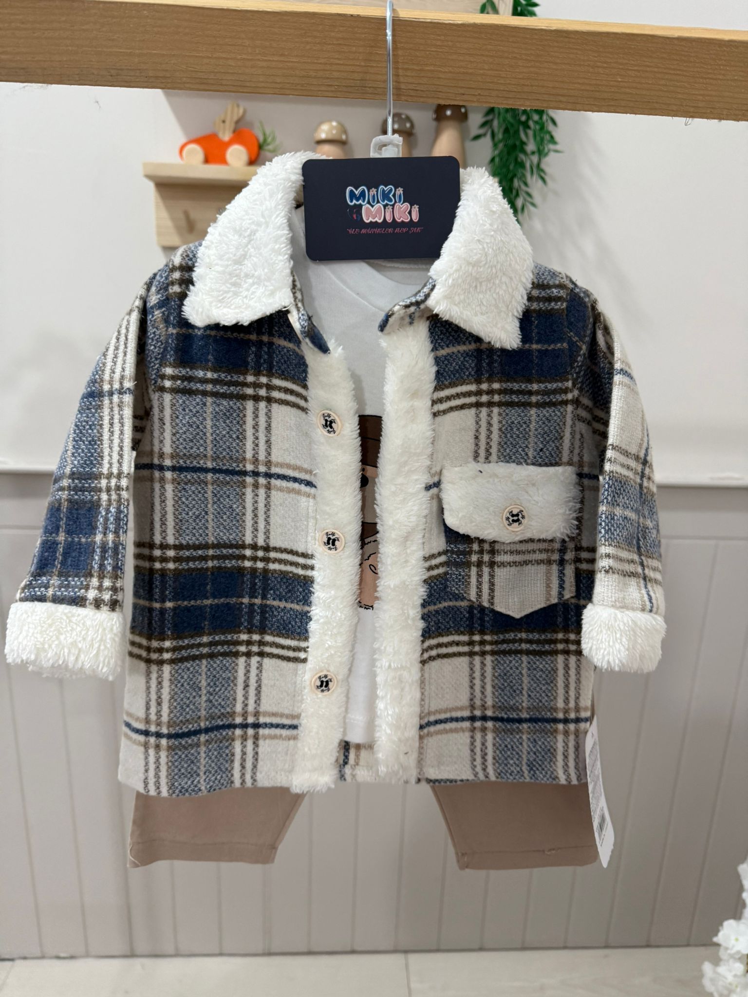 Kürk Yaka Ceketli 3'Lü Takım Model-1