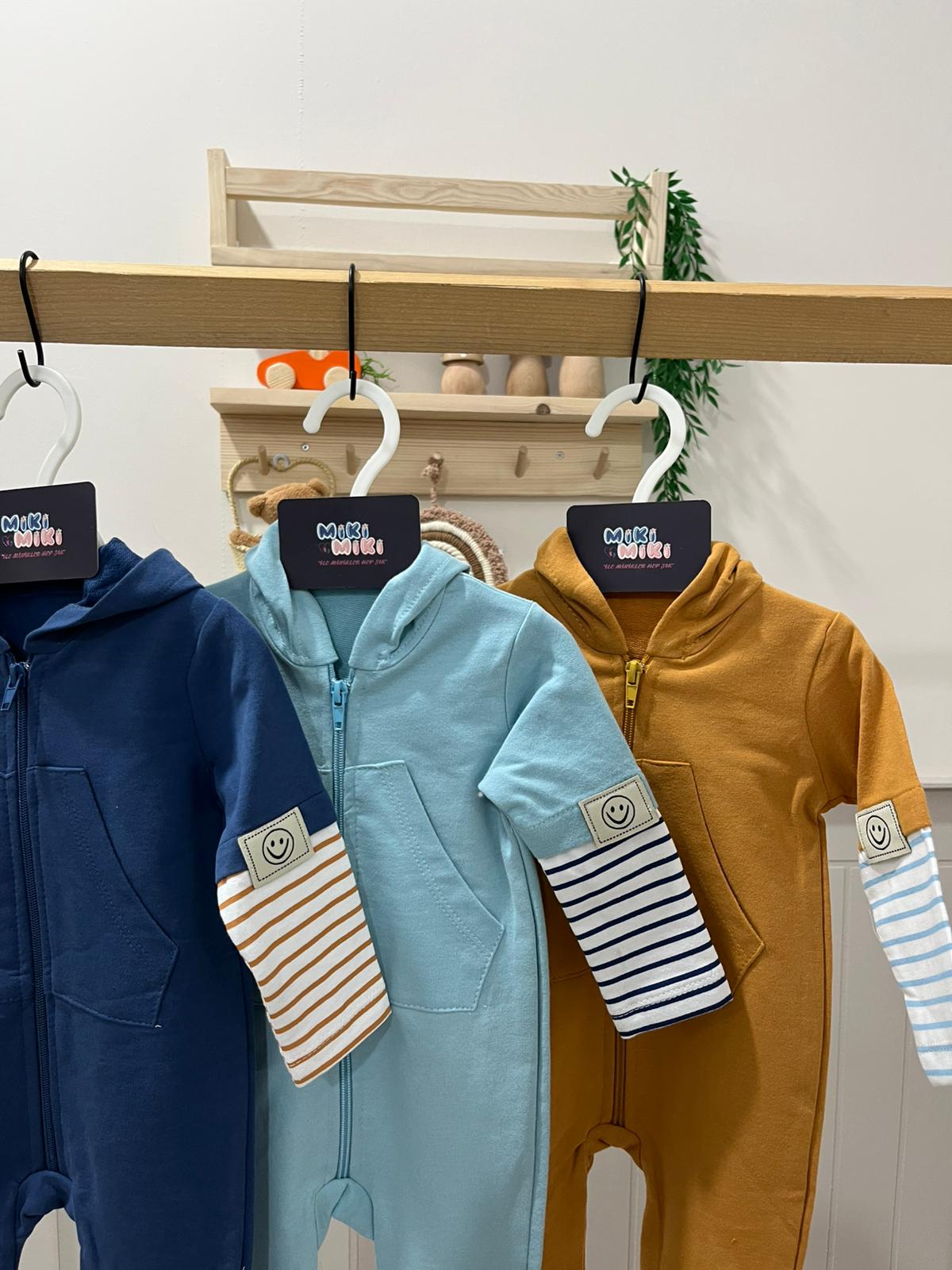 %100 Pamuk Fermuarlı Kapüşonlu Tulum