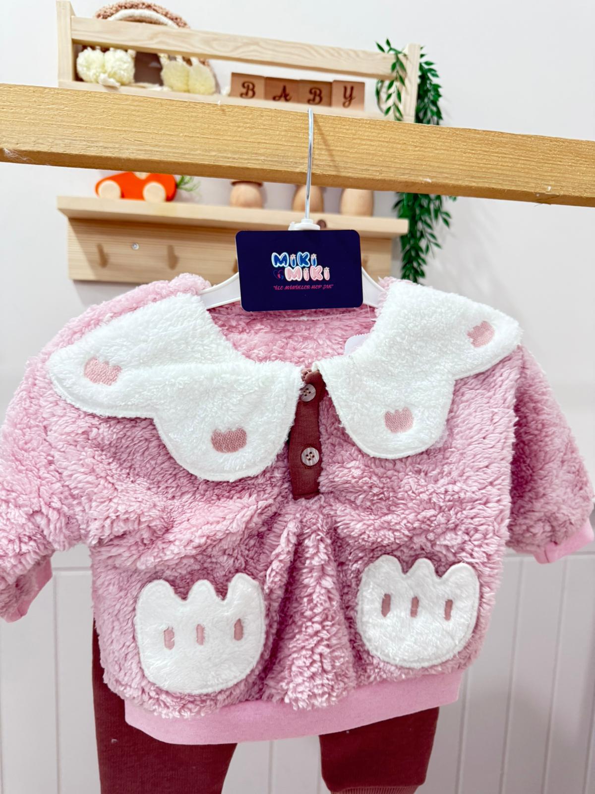 %100 Pamuk Üstü Welsoft Bebe Yaka Altı Çift Şardonlu Kız Takım