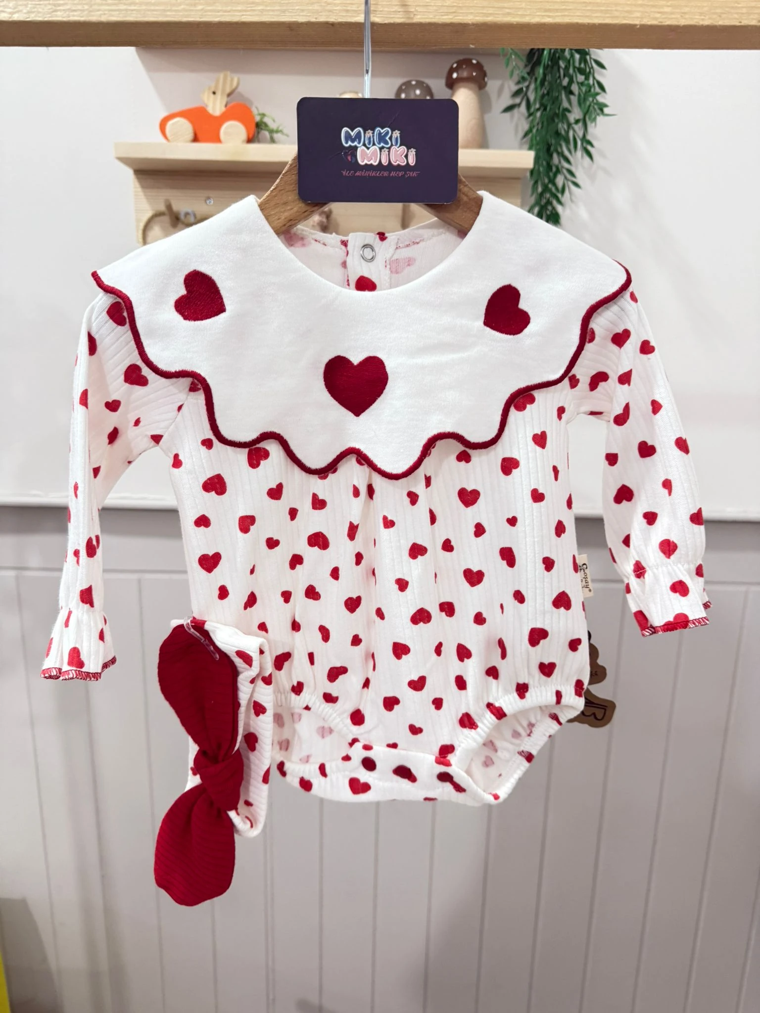 % Pamuk Romantik Yaka Bandanalı Zıbın