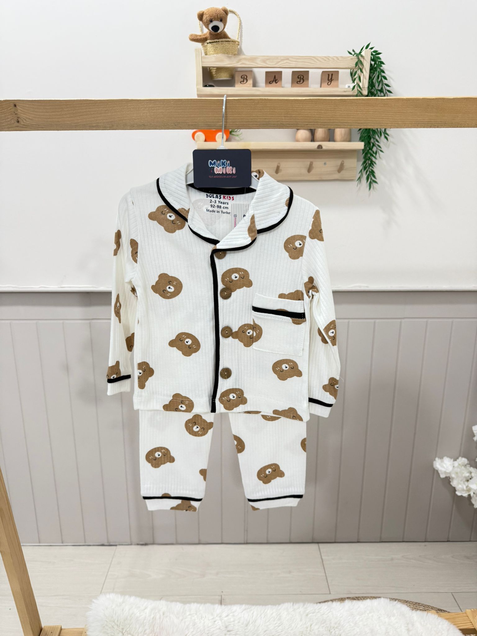 %100 Pamuk Unisex  Ayıcıklı Pijama Takımı