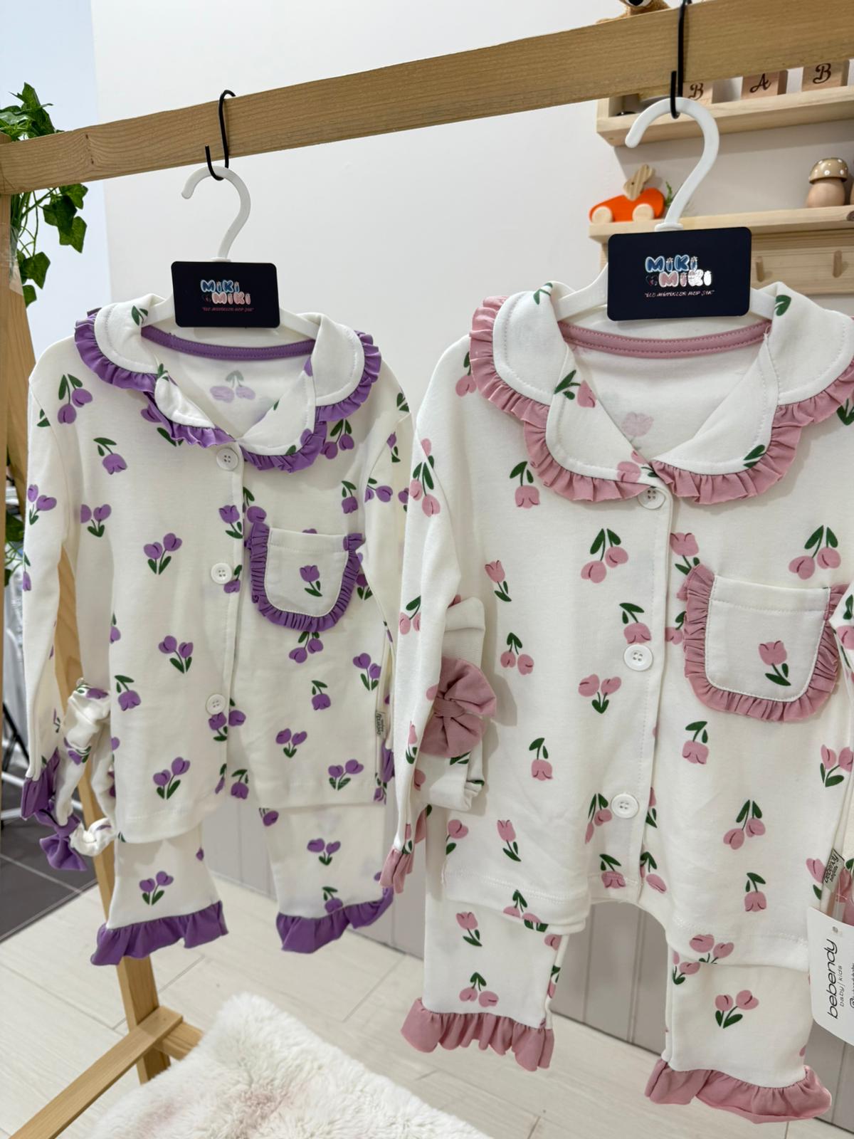 %100 Pamuk Bandanalı Kız Pijama Seti 