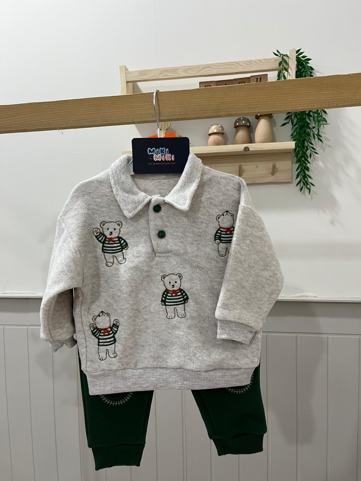 %100 Pamuklu Üstü Kadife İçi Şardonlu Ayıcıklı Erkek Takım