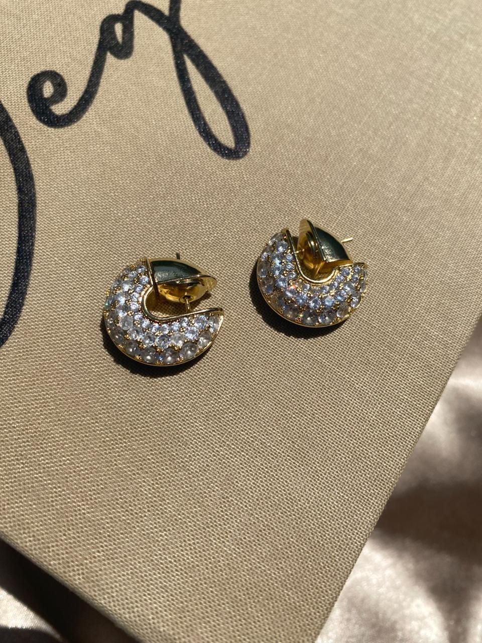 Altın Kaplama Halka Zirkon Taş Kahverengi Küpe / Gold