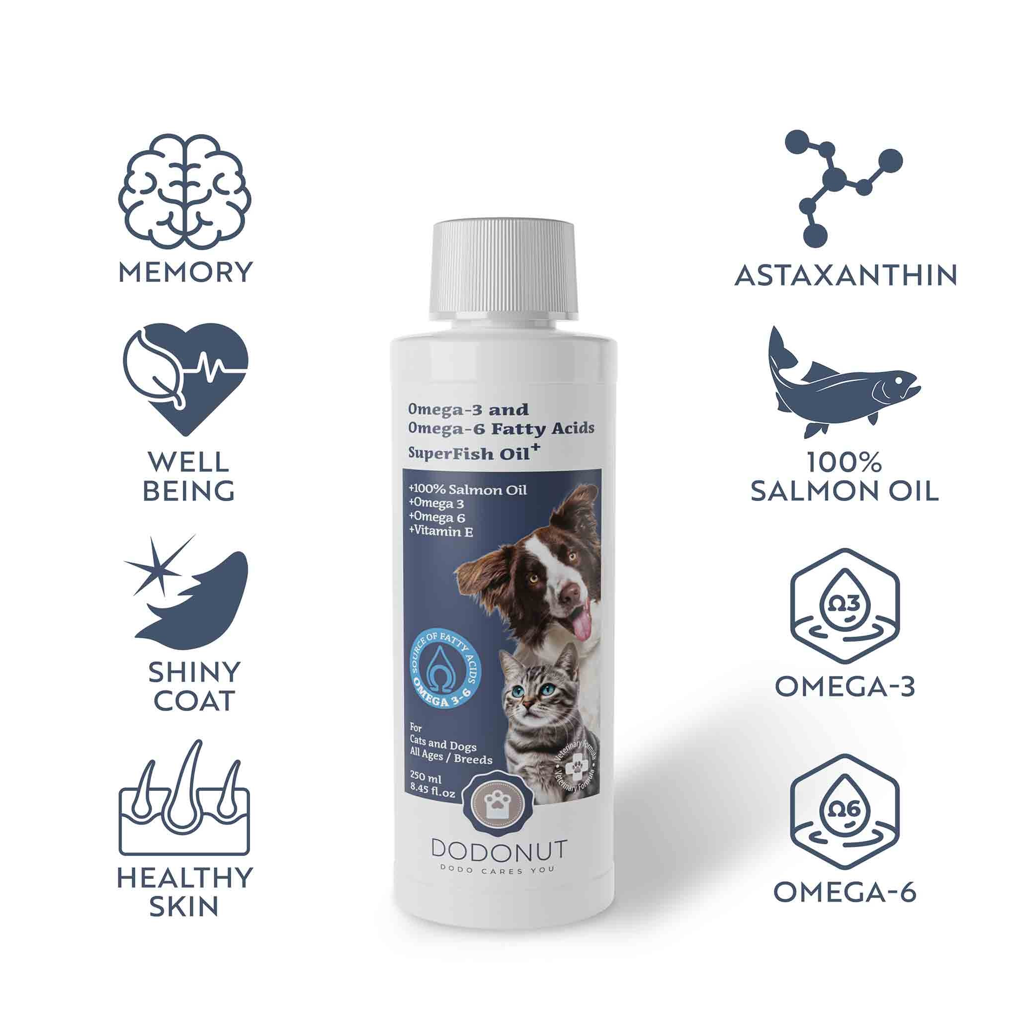 SuperFish Oil+ %100 Somon Yağı, Omega 3 ve 6, Kedi ve Köpek, 250 ML