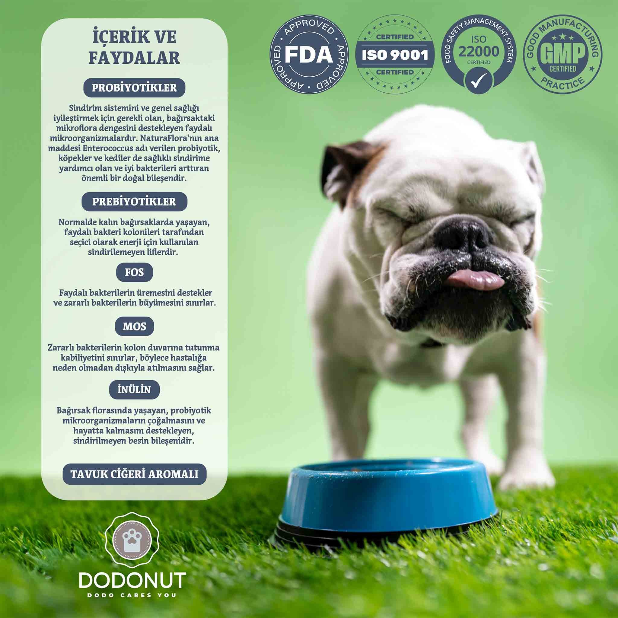 NaturaFlora Probiyotik ve Prebiyotik Köpek Besin Takviyesi, 60 Tablet