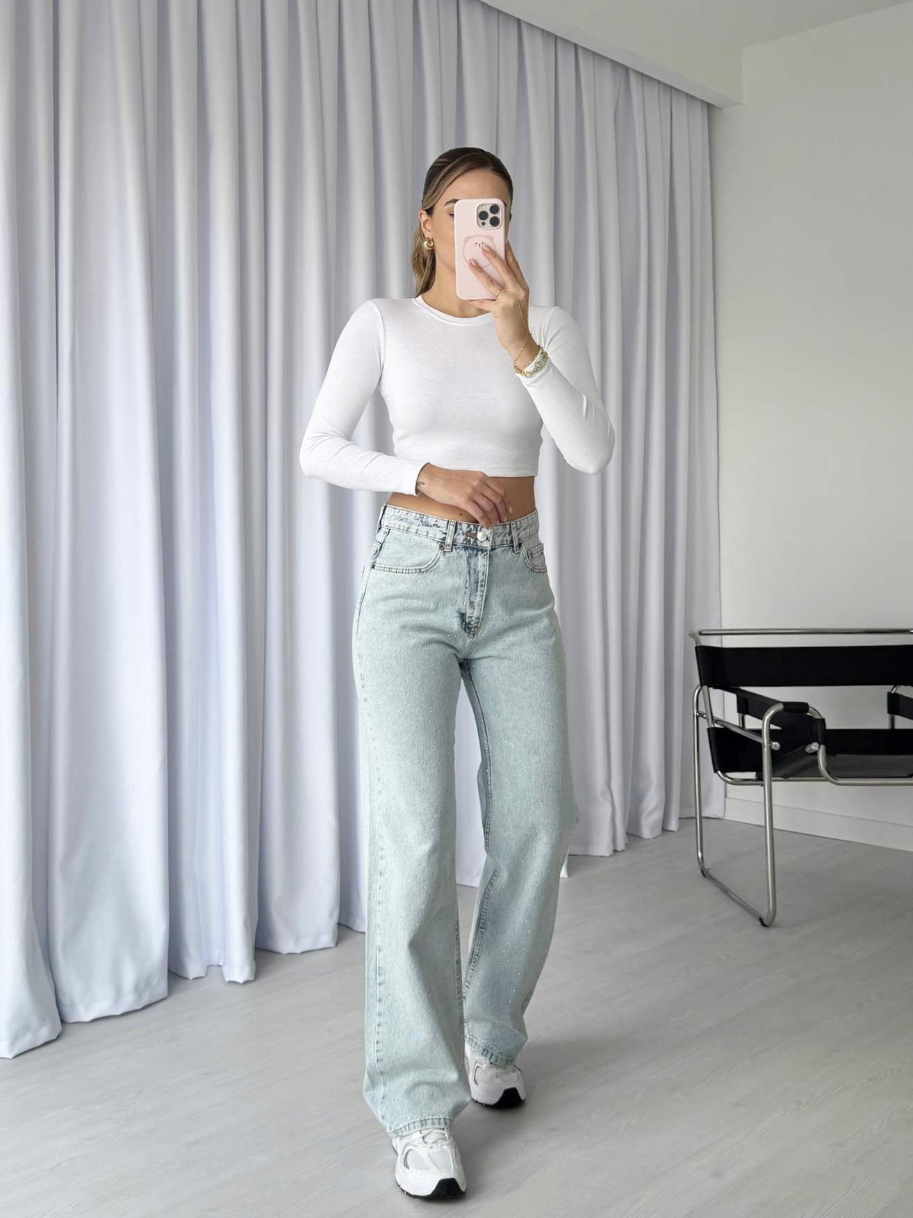 Önü Taşlı Premium Straight Jean - Açık Mavi