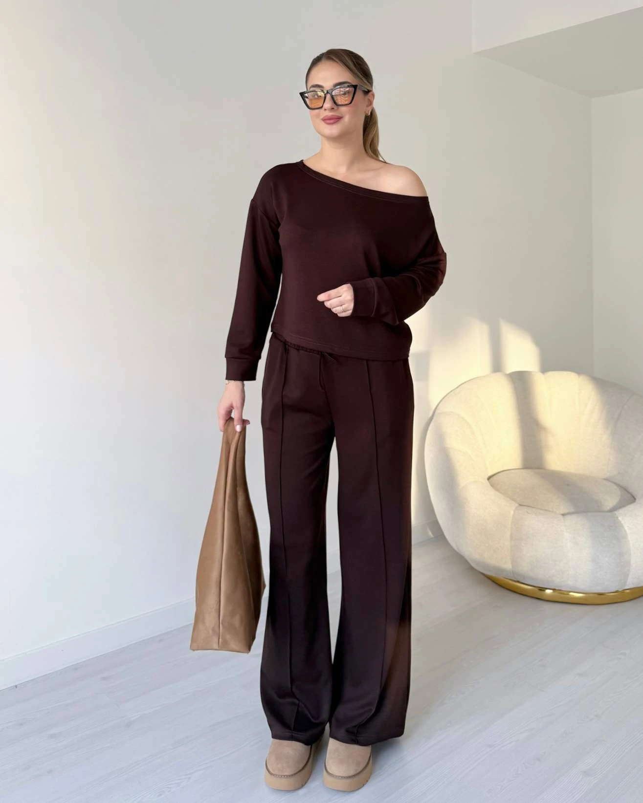 Kayık Yaka Çima Detaylı İkili Takım