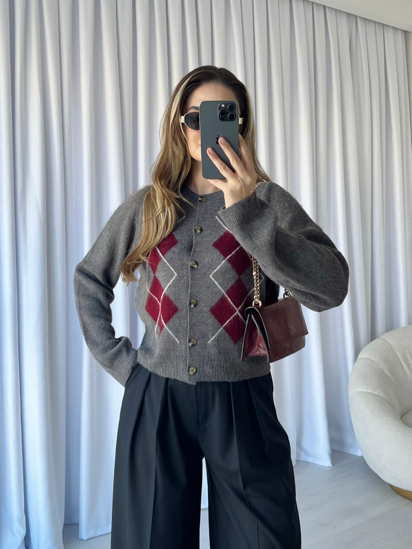 Baklava Desenli Triko Hırka