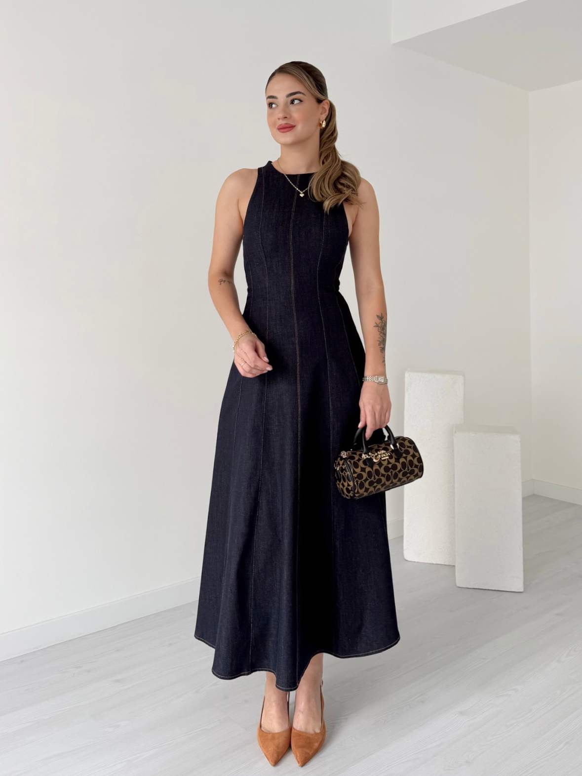 Sıfır Kol Denim Elbise