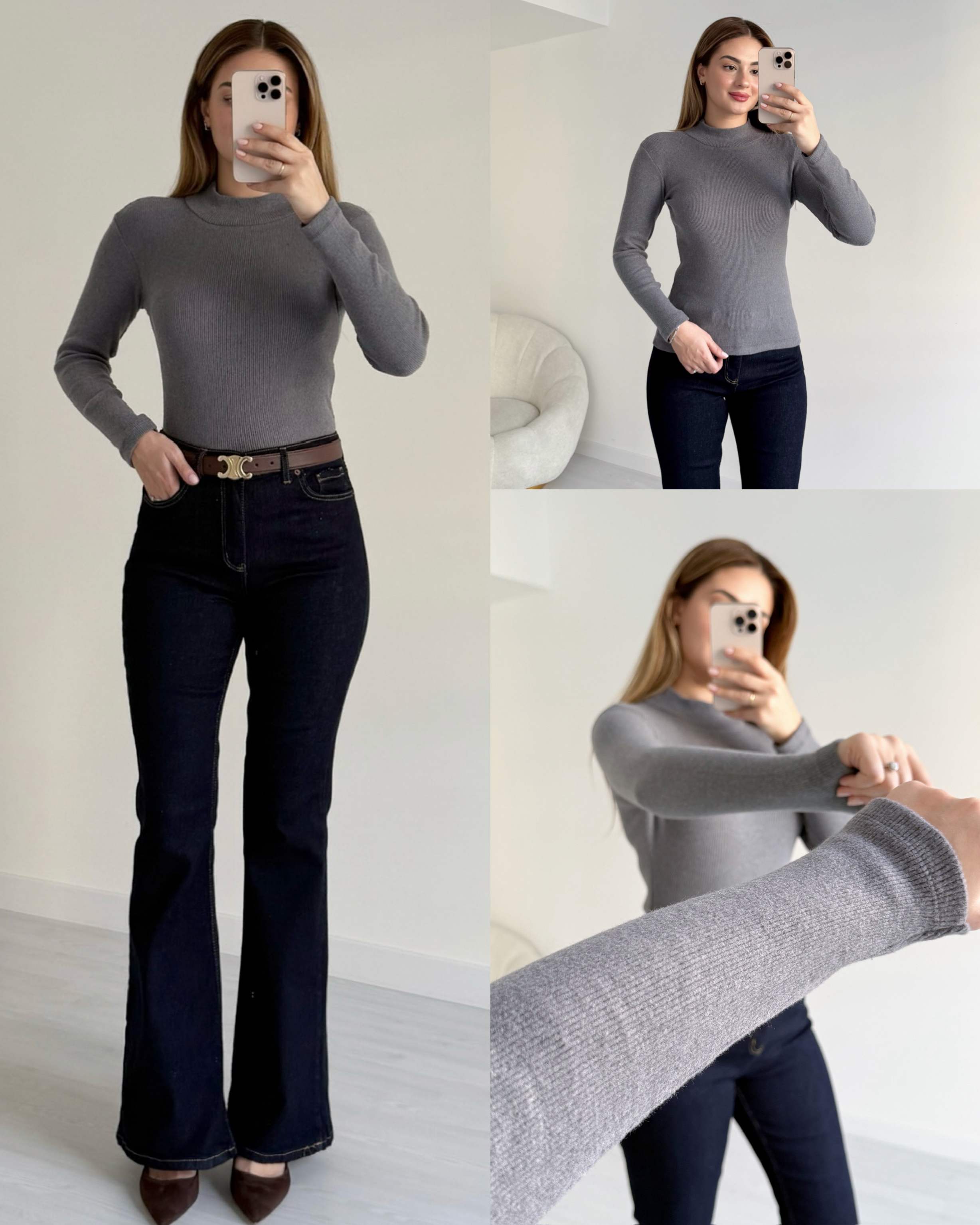 Yarım Balıkçı Soft Dokulu Bluz - Antrasit