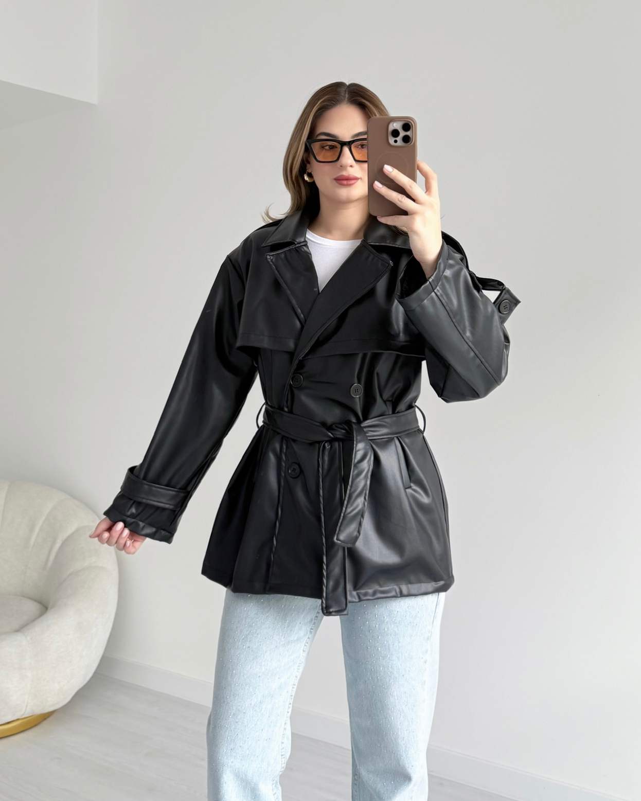 Deri Trençkot - Siyah