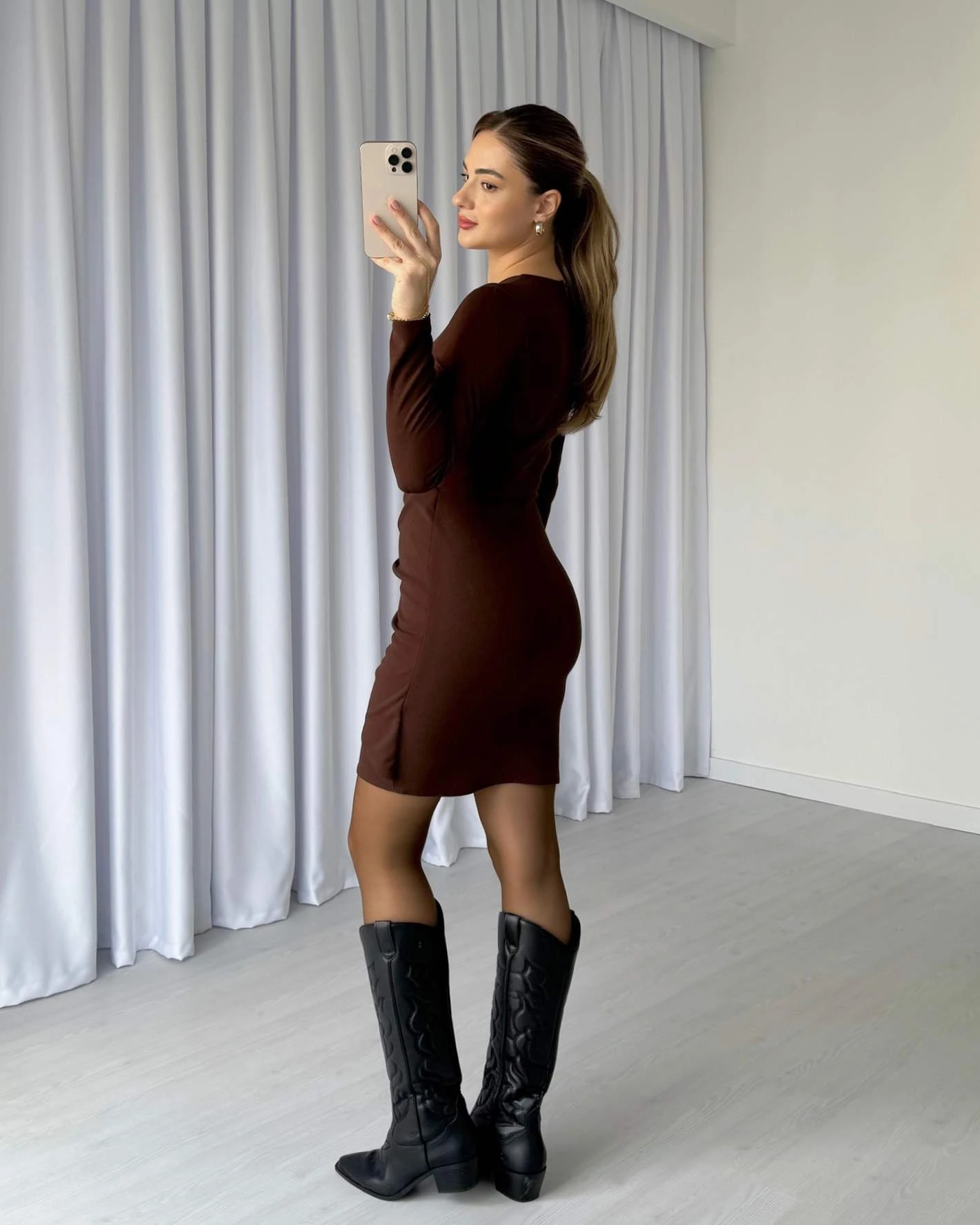 Kruvaze Yaka Drape Detaylı KETTY Elbise