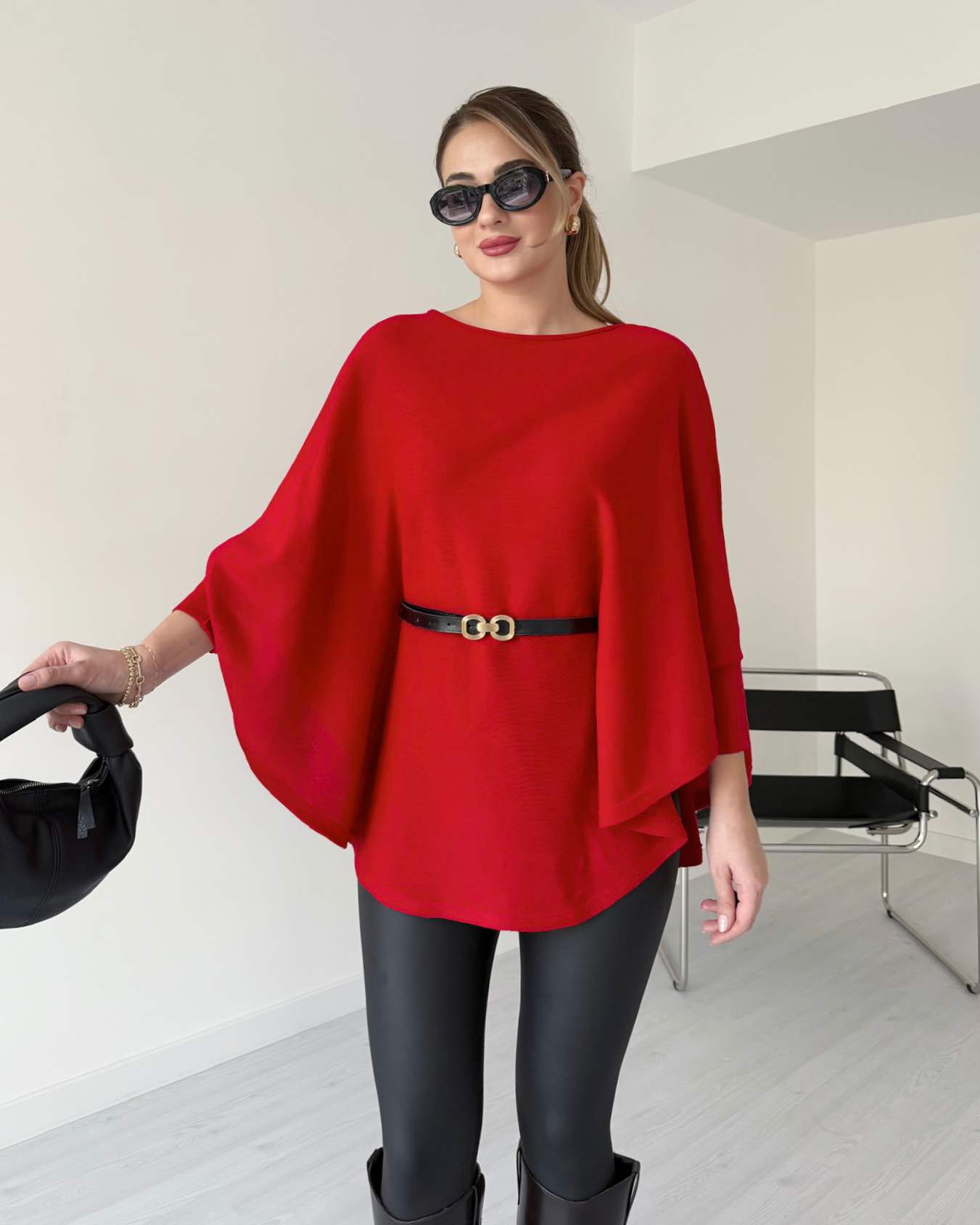 Kemerli Triko Panço - Kırmızı