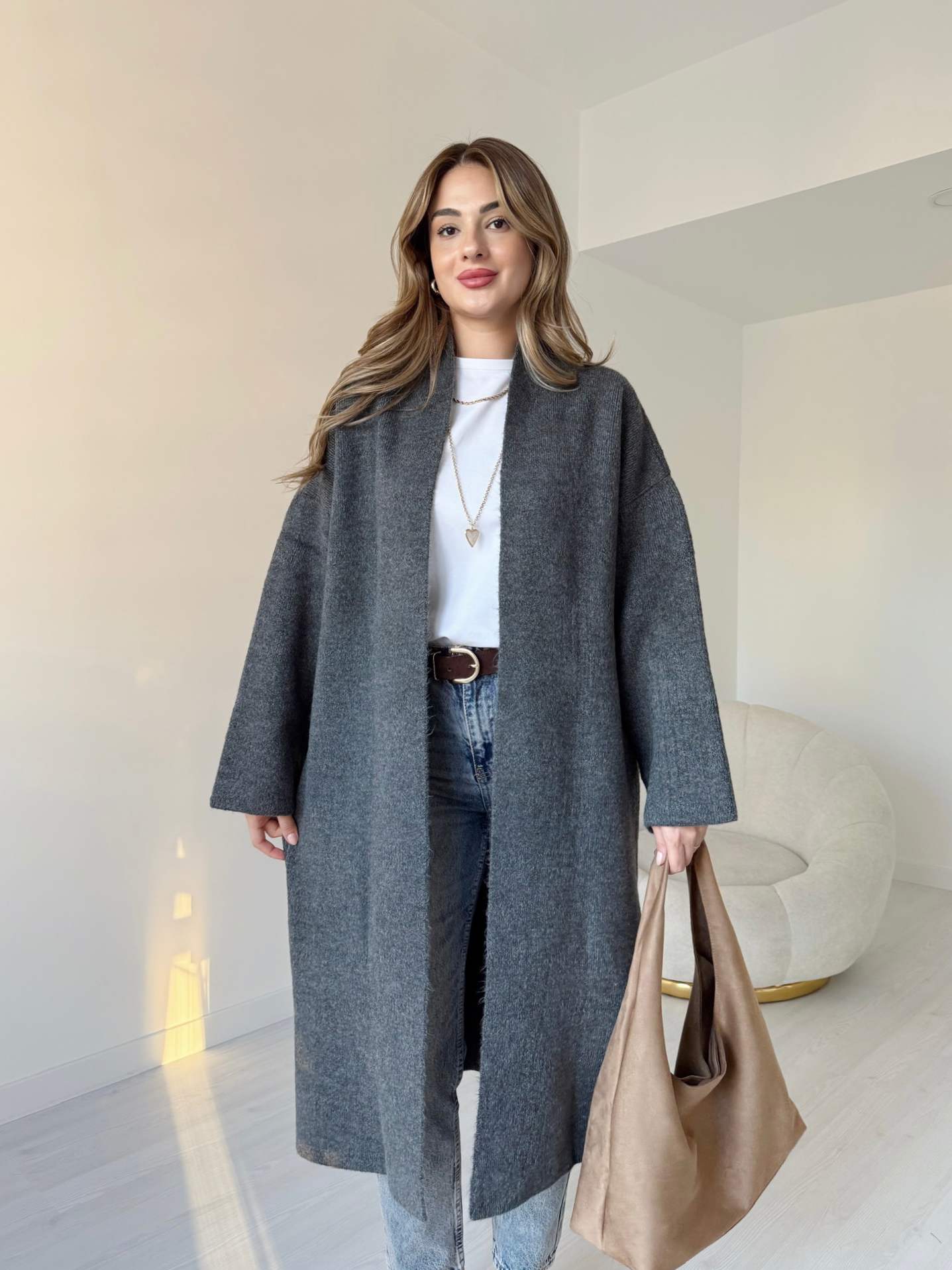 Premium Uzun Triko Hırka - Antrasit