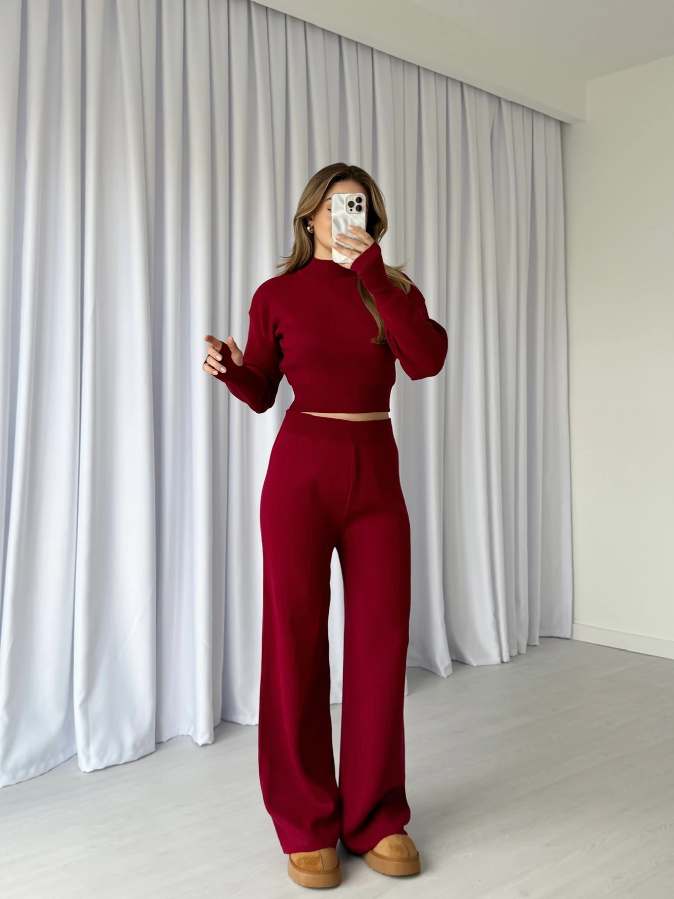 Parmak Geçirmeli Crop Triko Takım