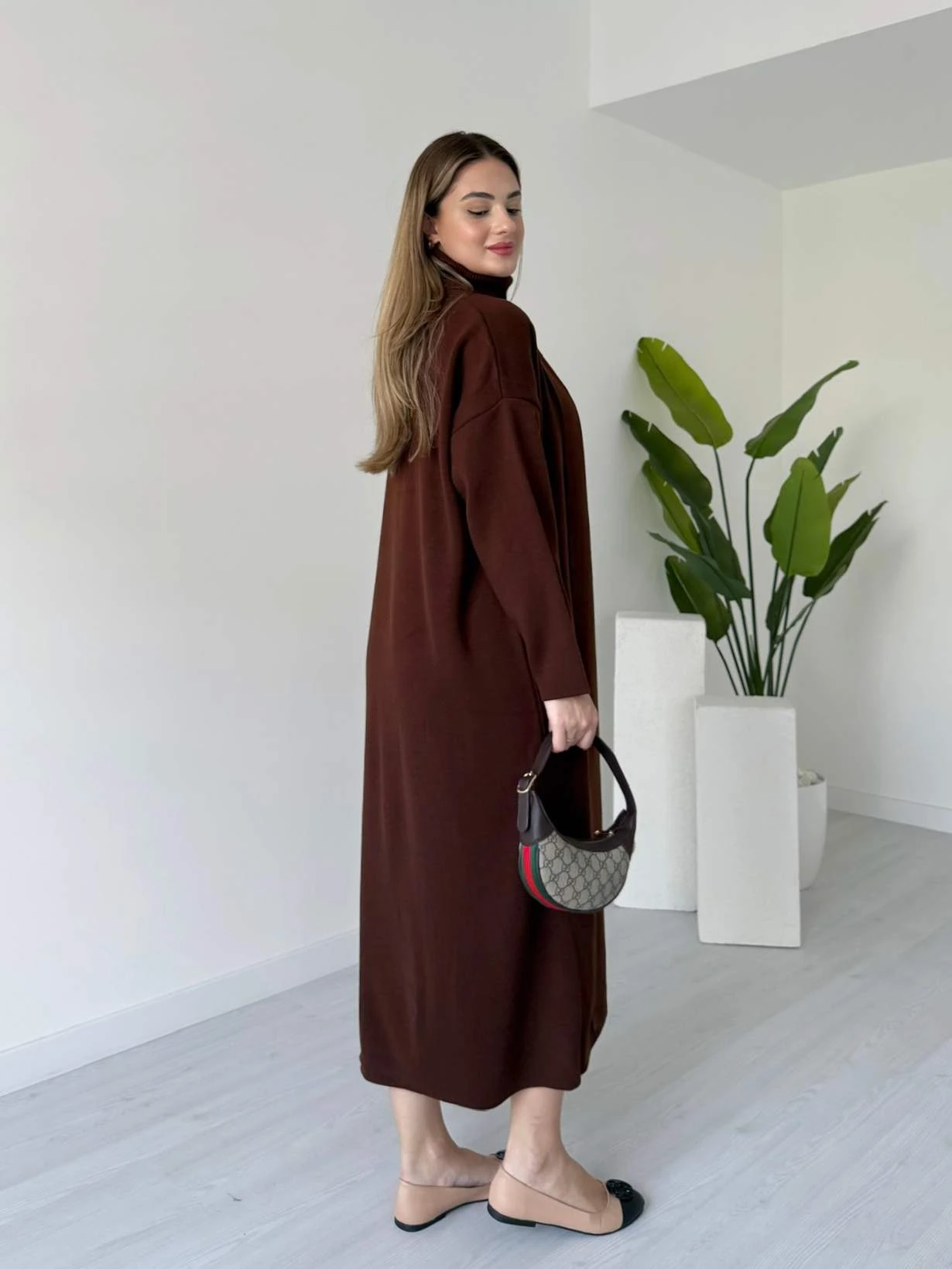 Acı Kahve Elbise Hırka Takım