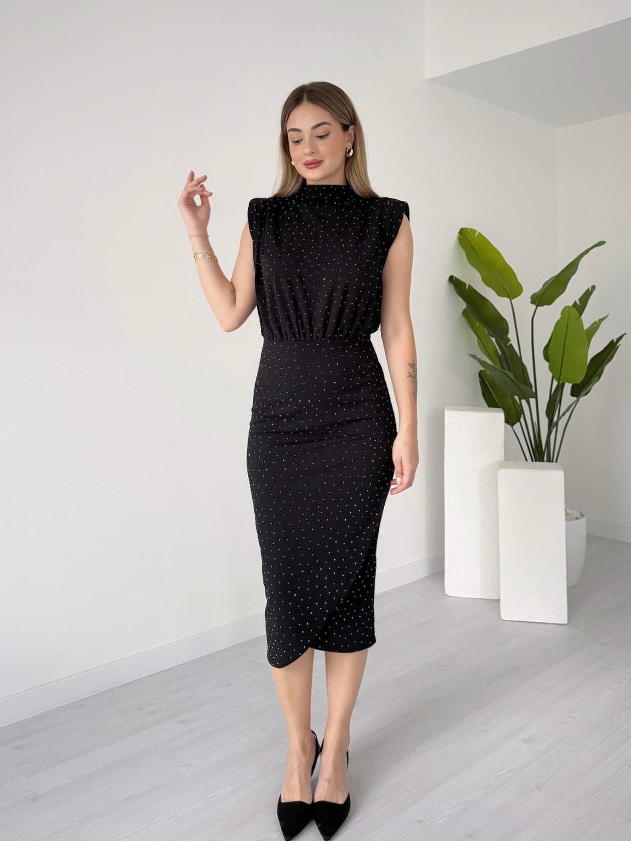 Midi Boy Vatkalı Süet Elbise