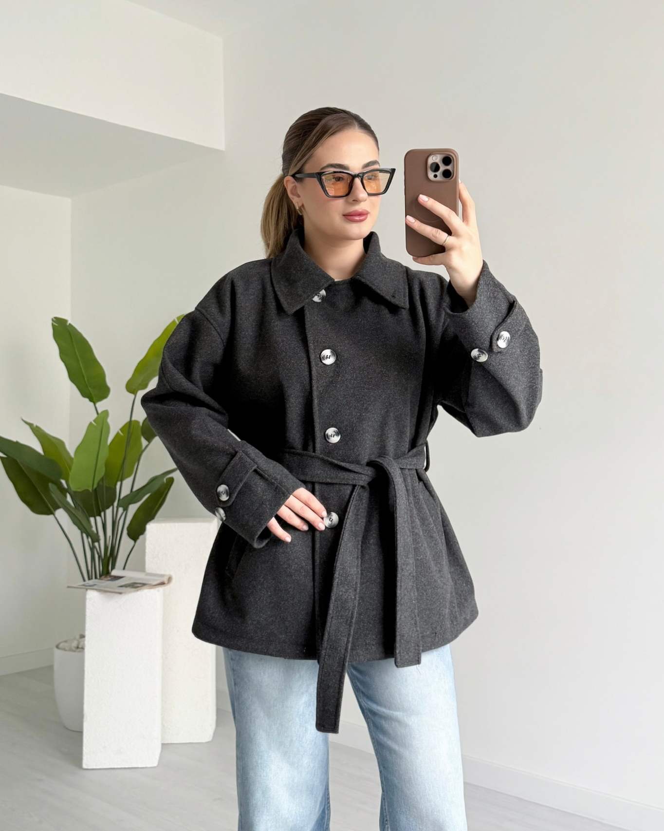 Antrasit Kısa Kaşe Kaban