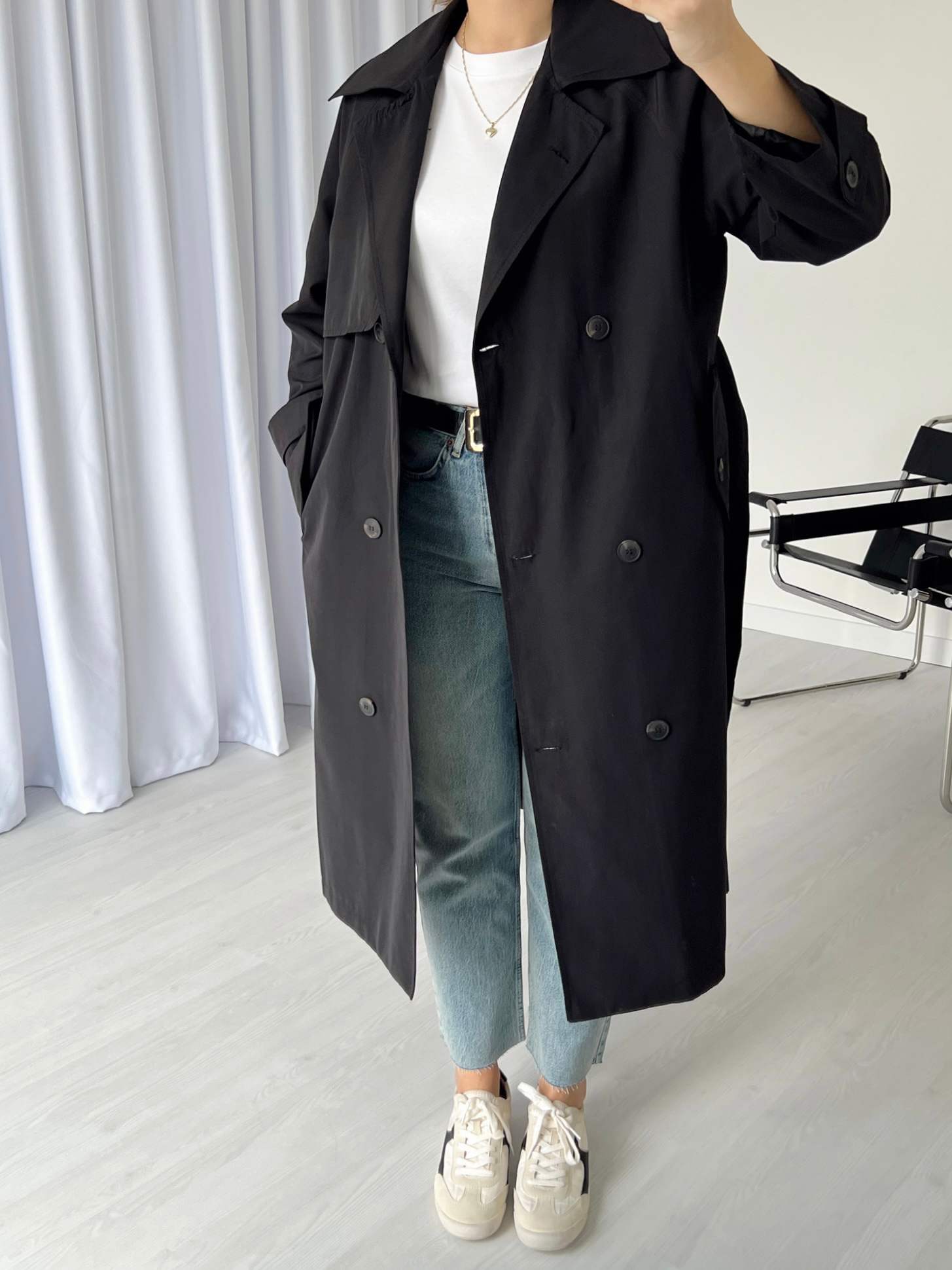 Oversize Astarlı Uzun Trençkot