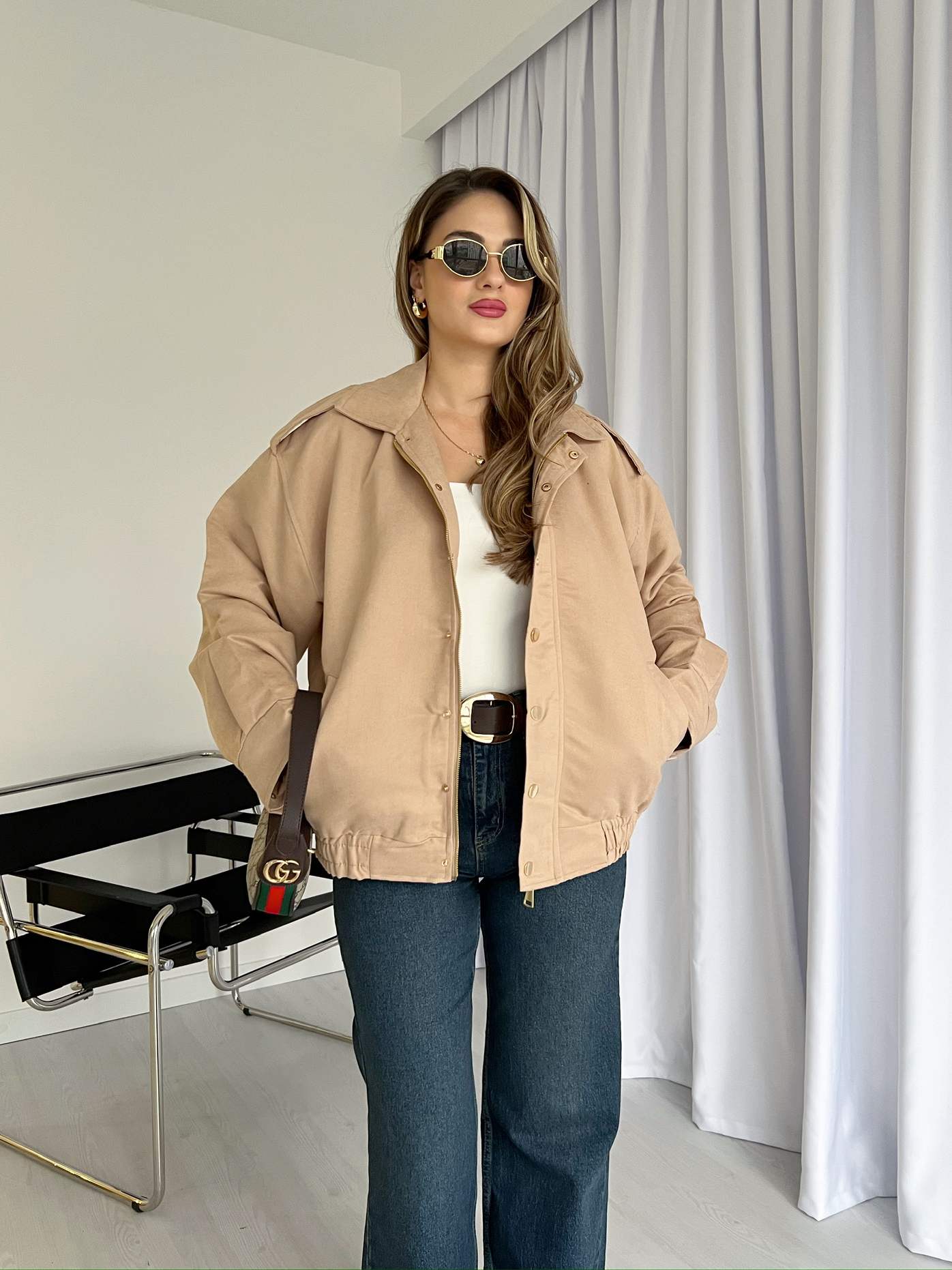 Apoletli Süet Bomber Ceket