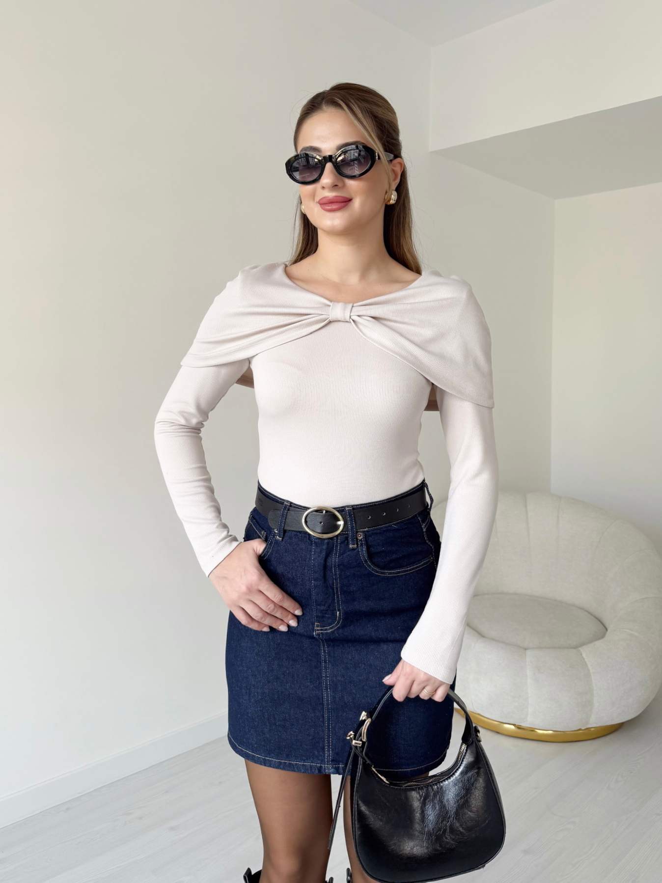 Fiyonk Yakalı Bluz - Taş