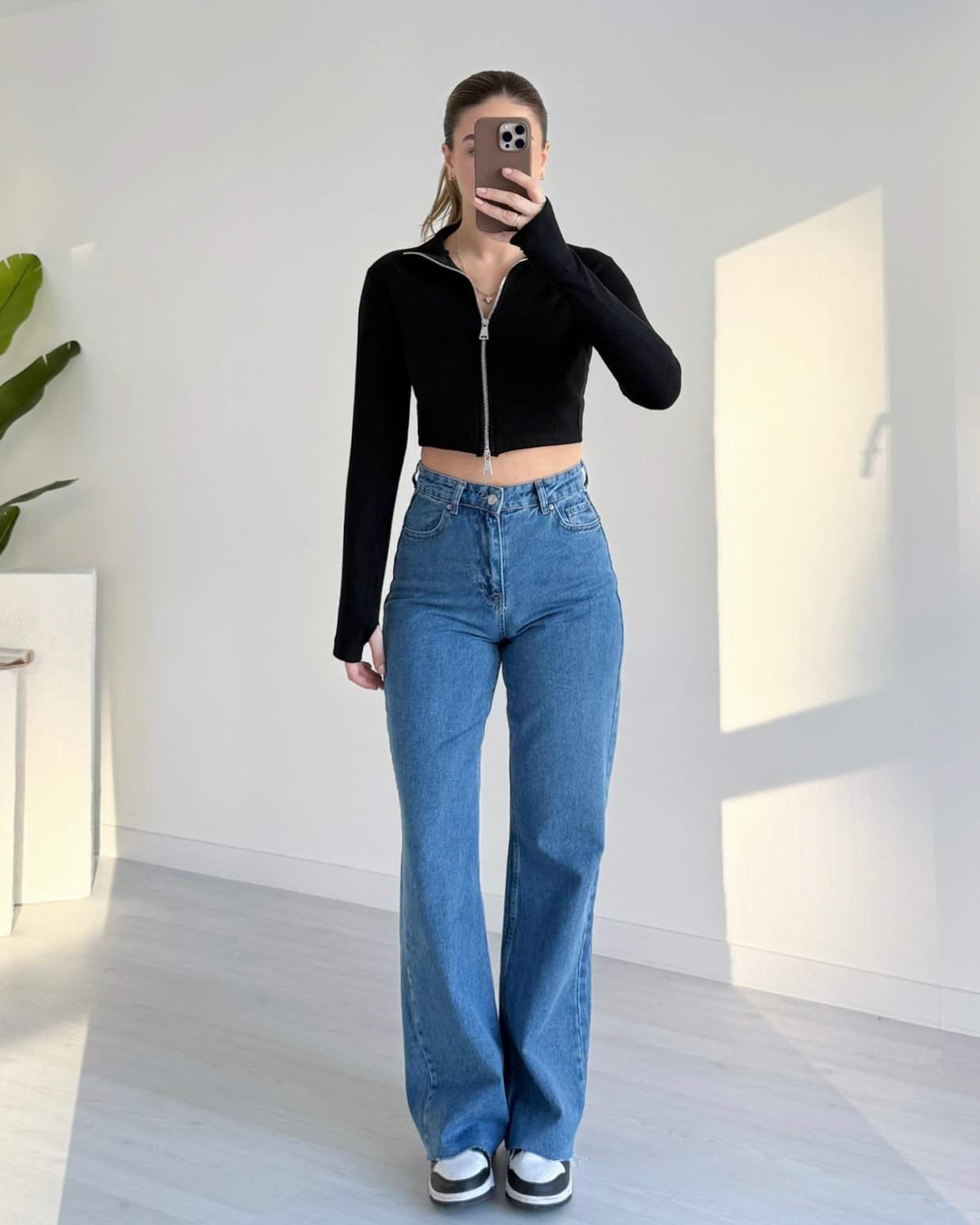 Parmak Detaylı Çift Fermuarlı Body