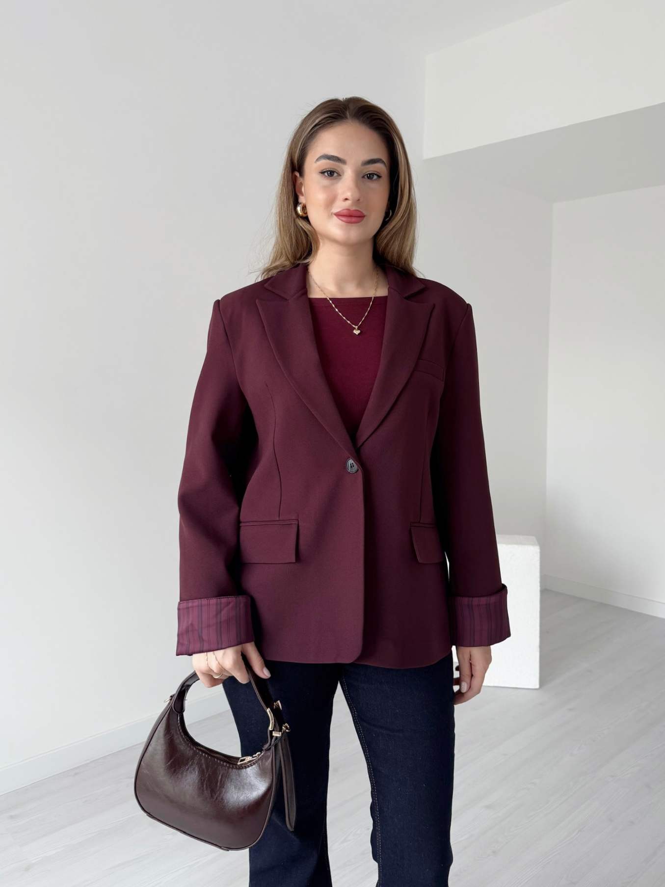 Astarı Çizgili Oversize Blazer Ceket