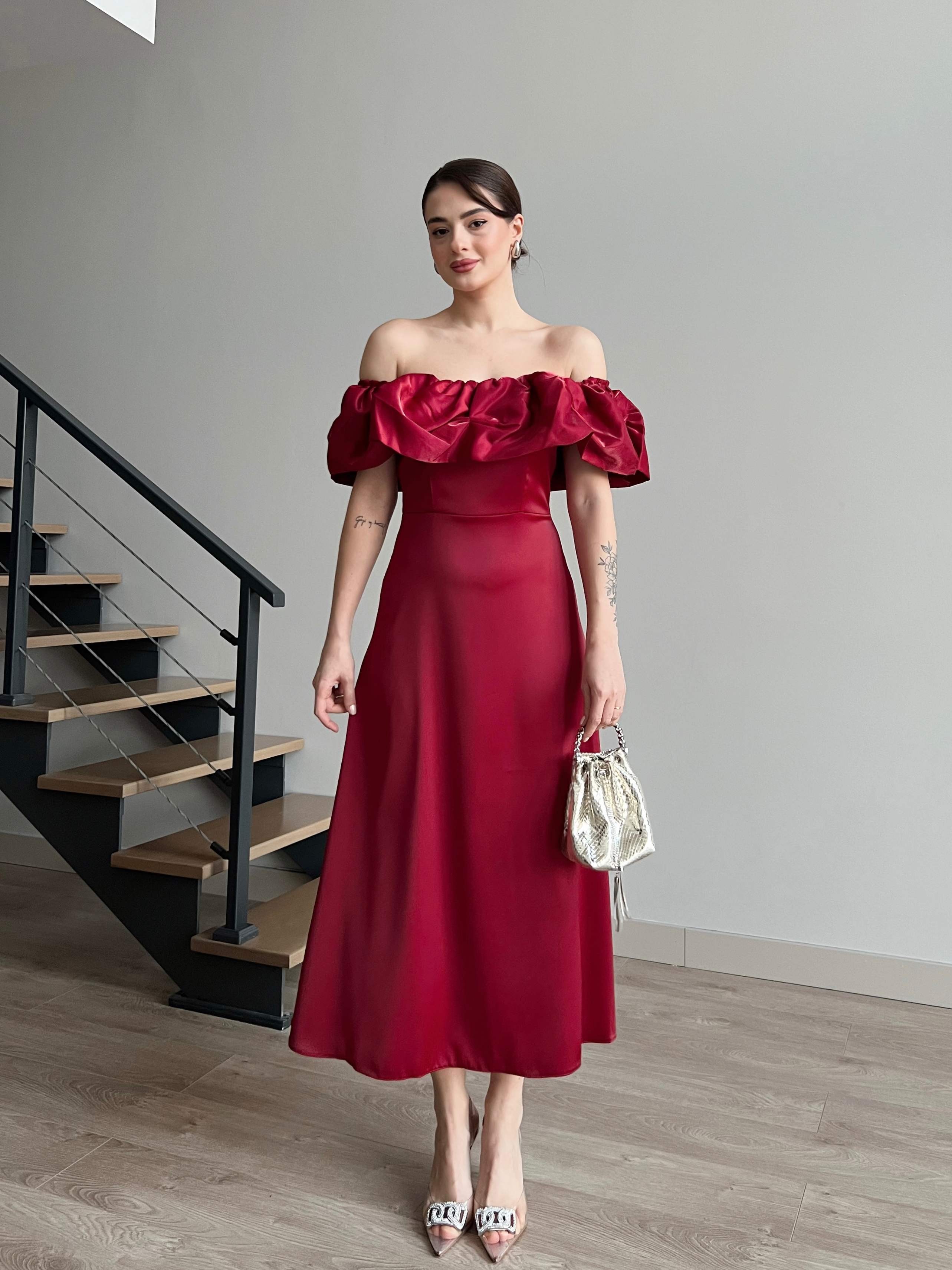 STONES Midi Elbise - Bordo