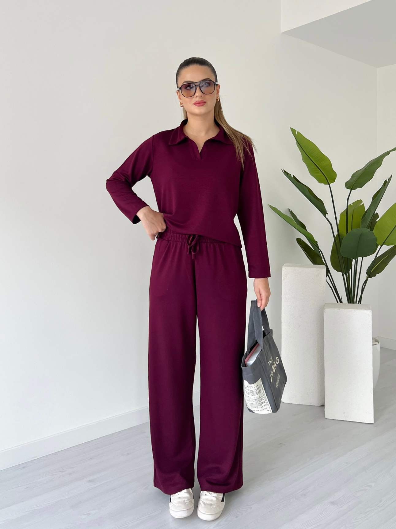 Polo Yaka Uzun Kollu Oysh Modal Takım - Bordo
