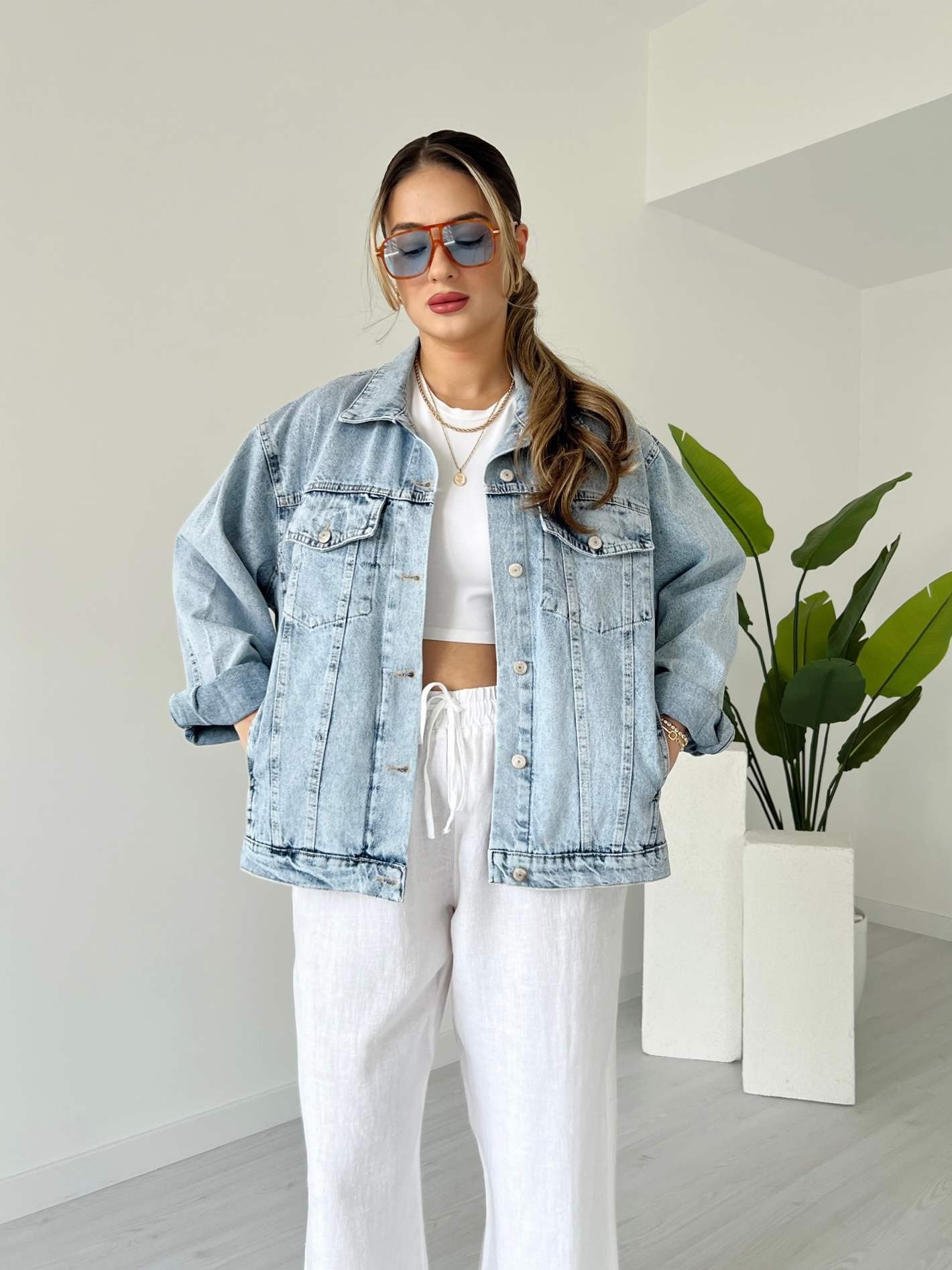 Oversize Denim Ceket - Açık Mavi