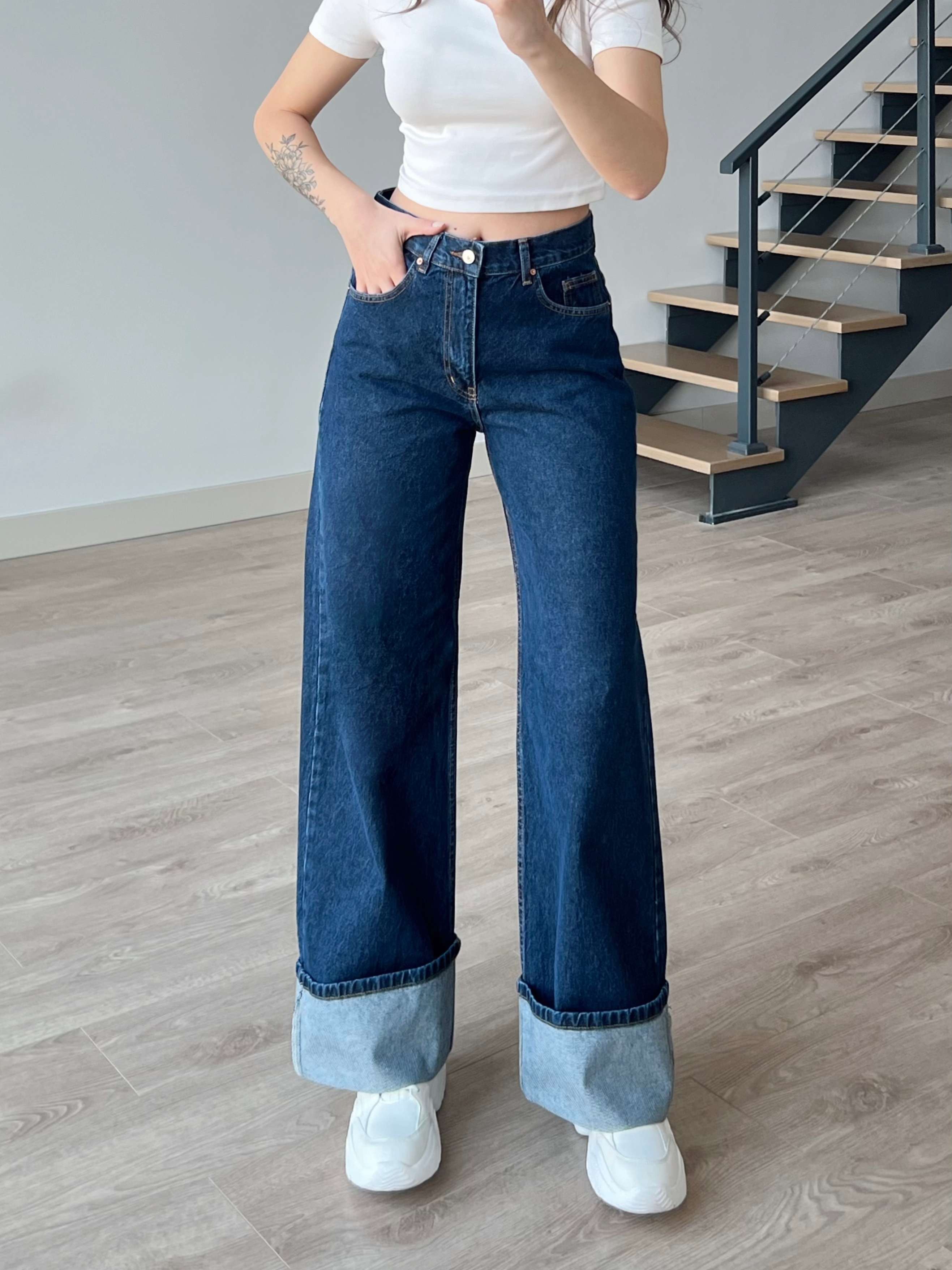 ZR Model Katlama Paça Wide Leg Jean