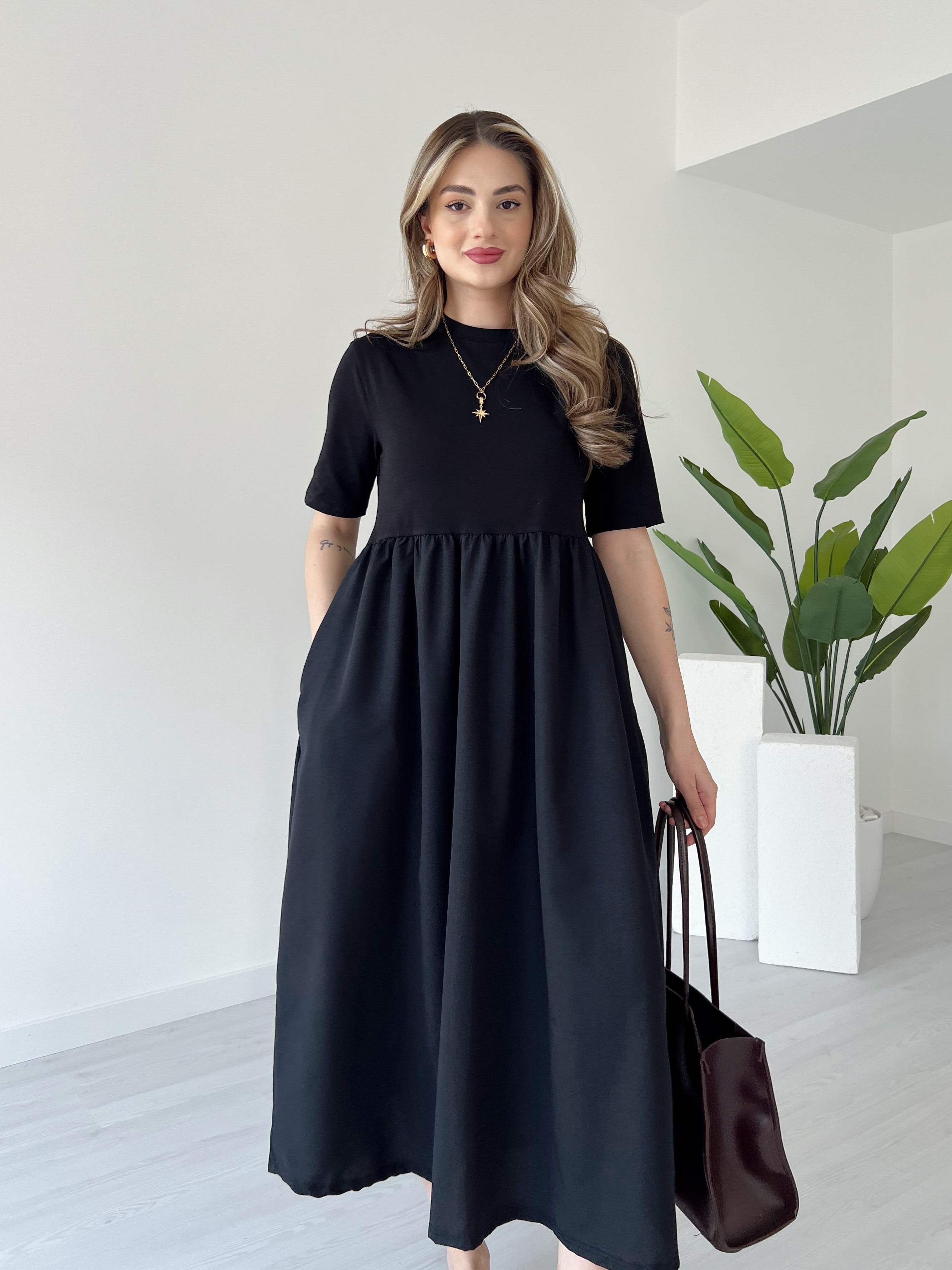 Eteği Poplin Kısa Kollu Relax Elbise