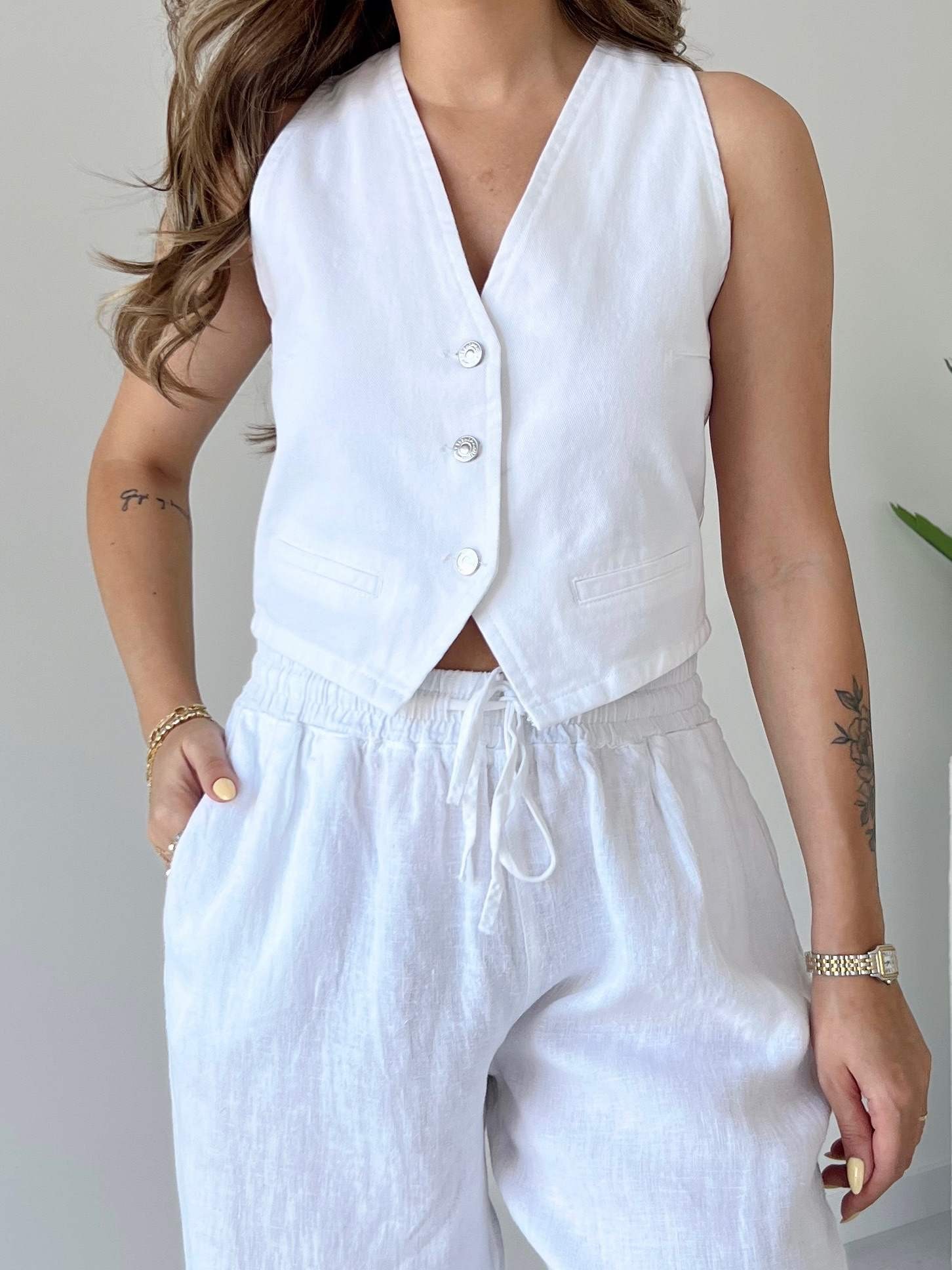 Denim Yelek - Beyaz