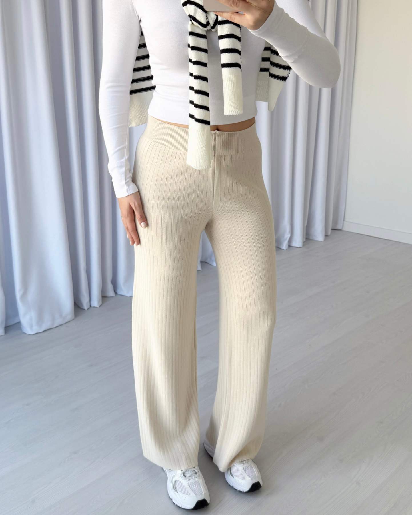 Fitilli Triko Pantolon - Krem