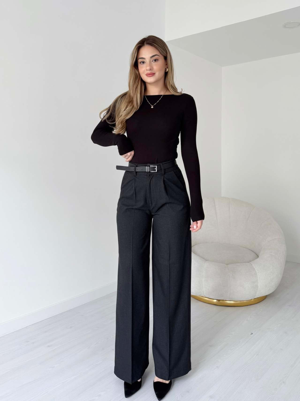 Yün Efekt Pilili Palazzo Pantolon