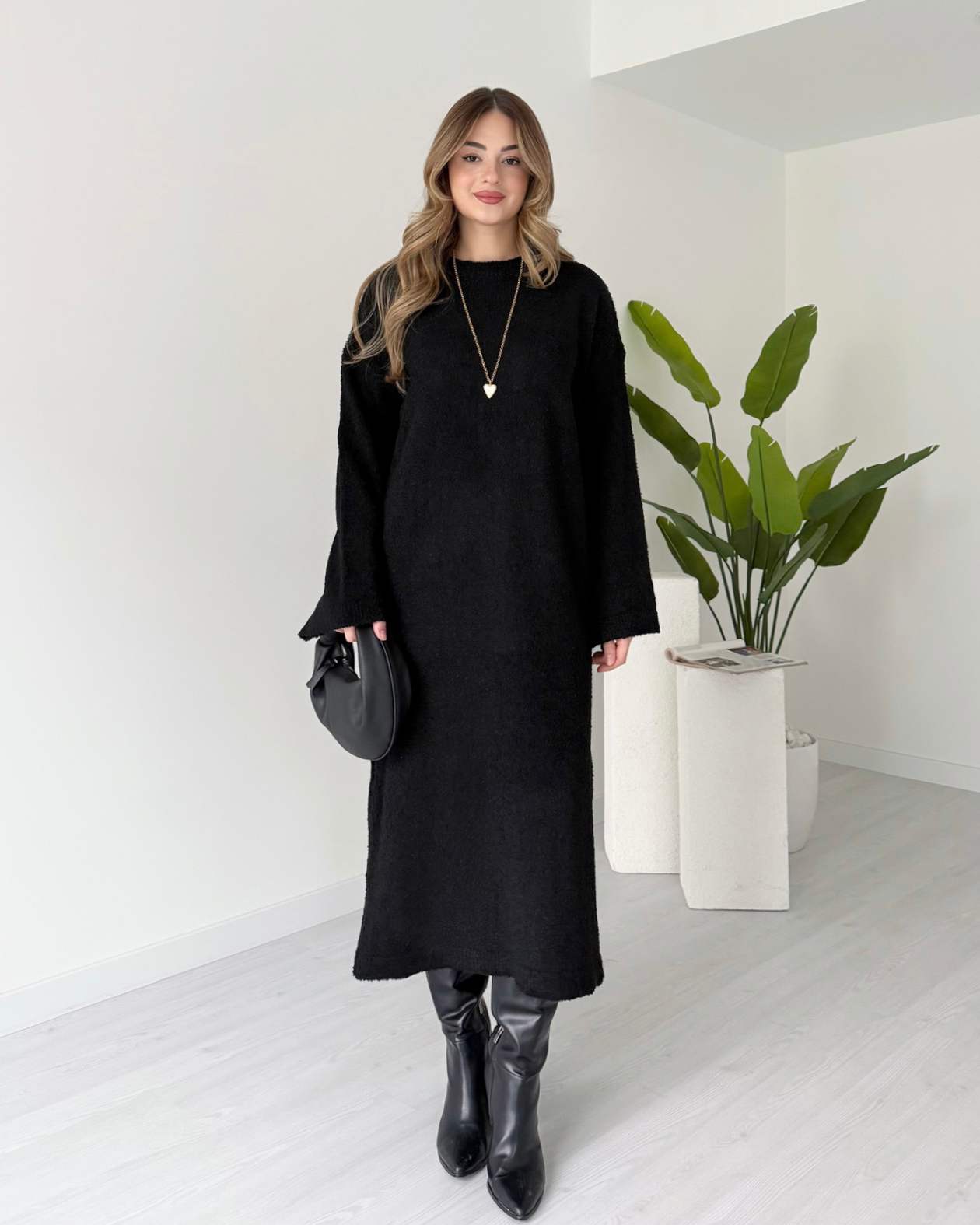 Salaş Triko Elbise - Siyah