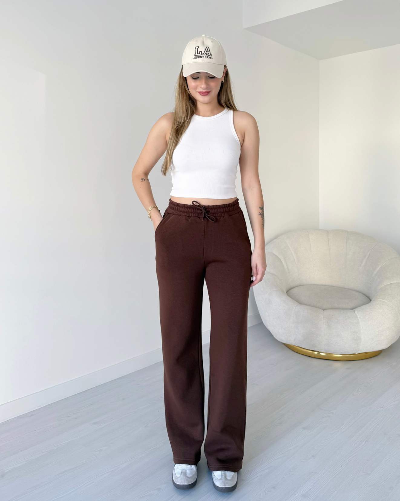 içi Polarlı Bol Paça Eşofman Altı - Kahve