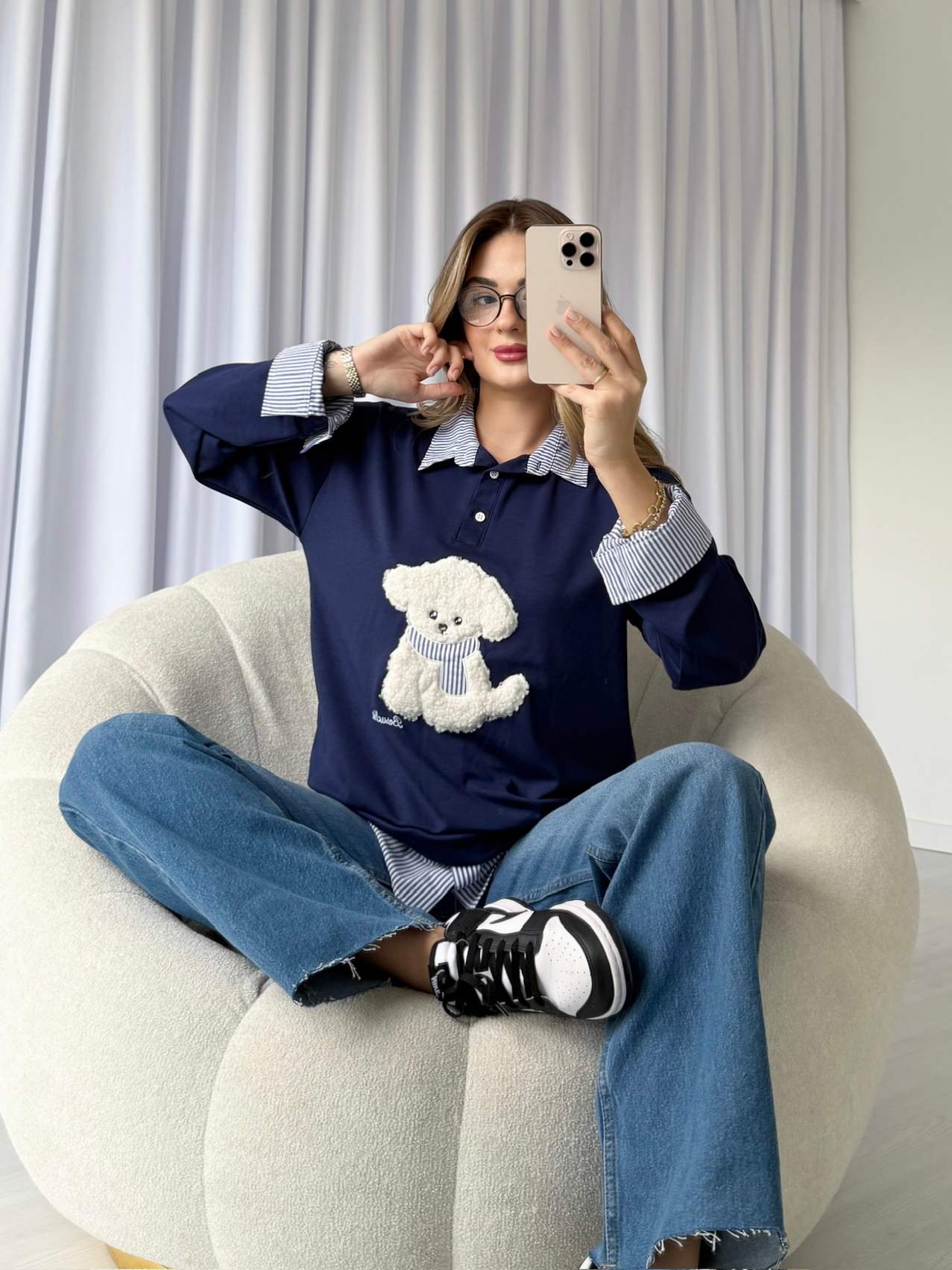 Gömlek Detaylı Poddle Sweatshirt - Lacivert