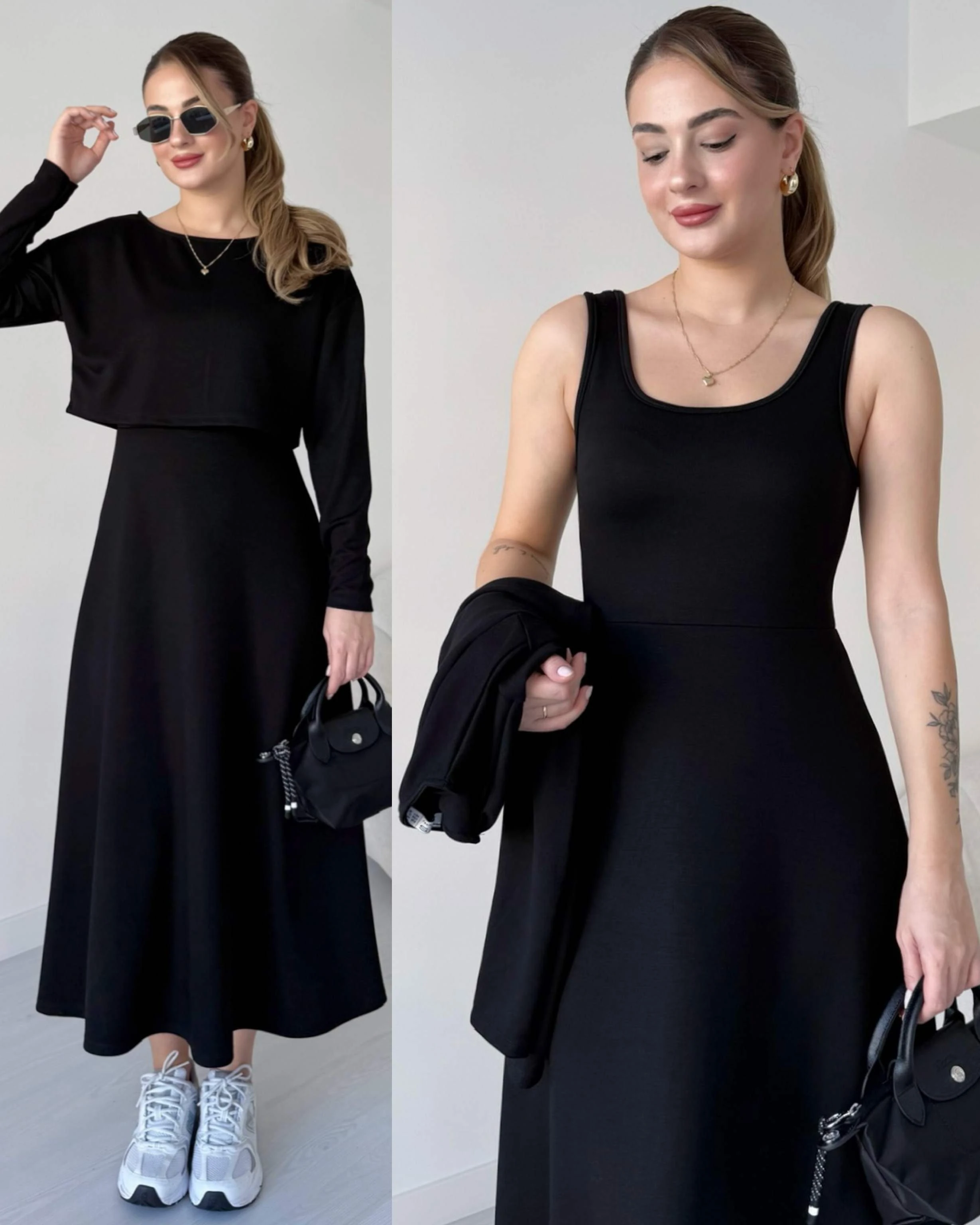 Elbise - Bluz İkili Takım - Siyah