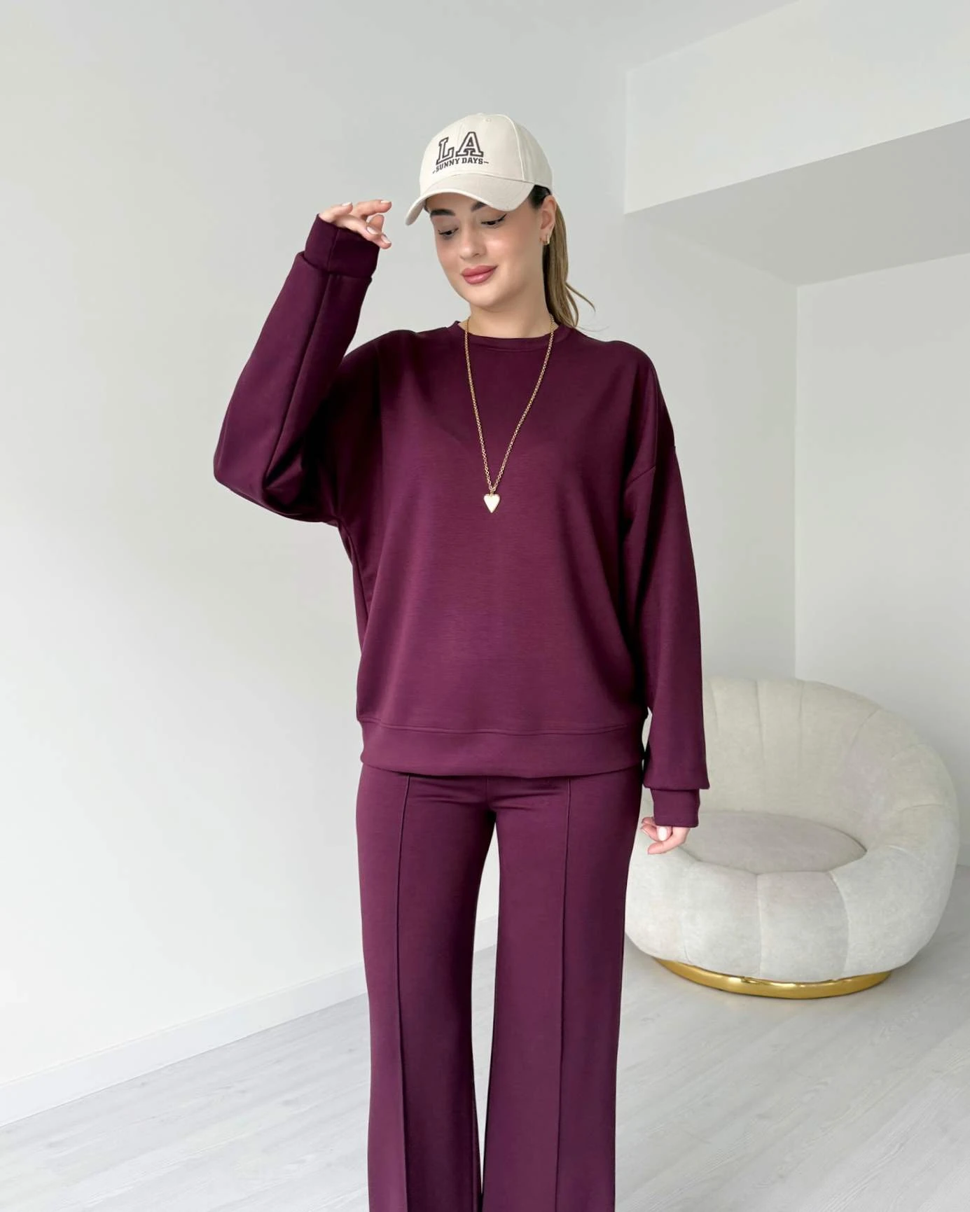 Oversize Kalıp Oysh Modal İkili Takım - Bordo