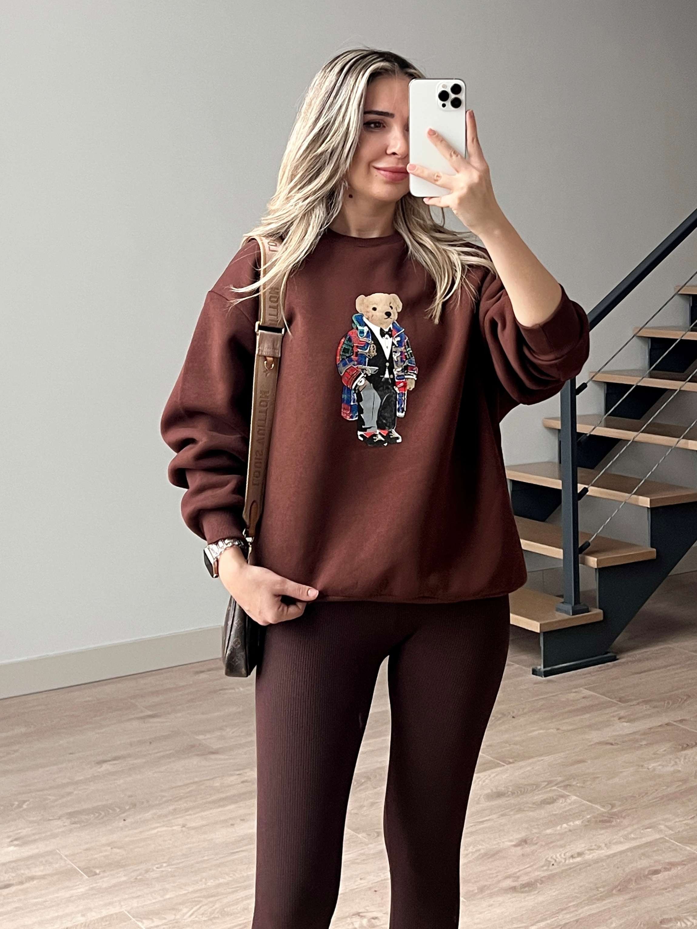 Teddy Baskılı İçi Polar Sweatshirt