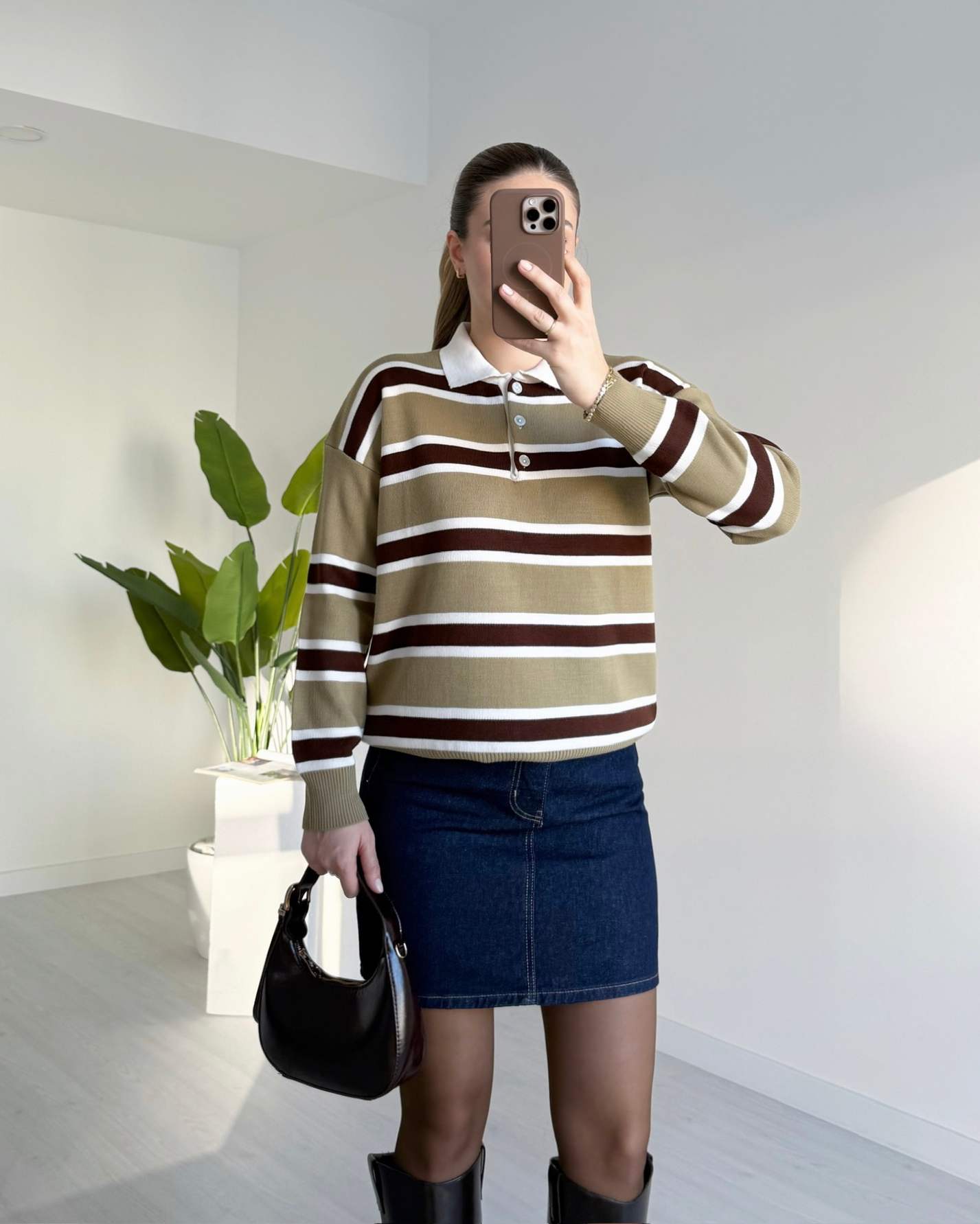 Polo Yaka Çizgili Kazak