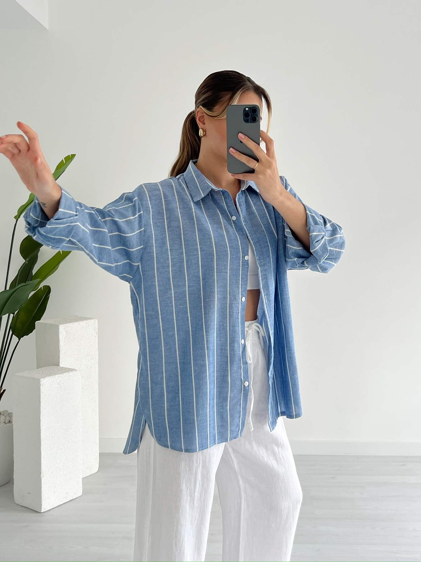 Çizgili Oversize Gömlek