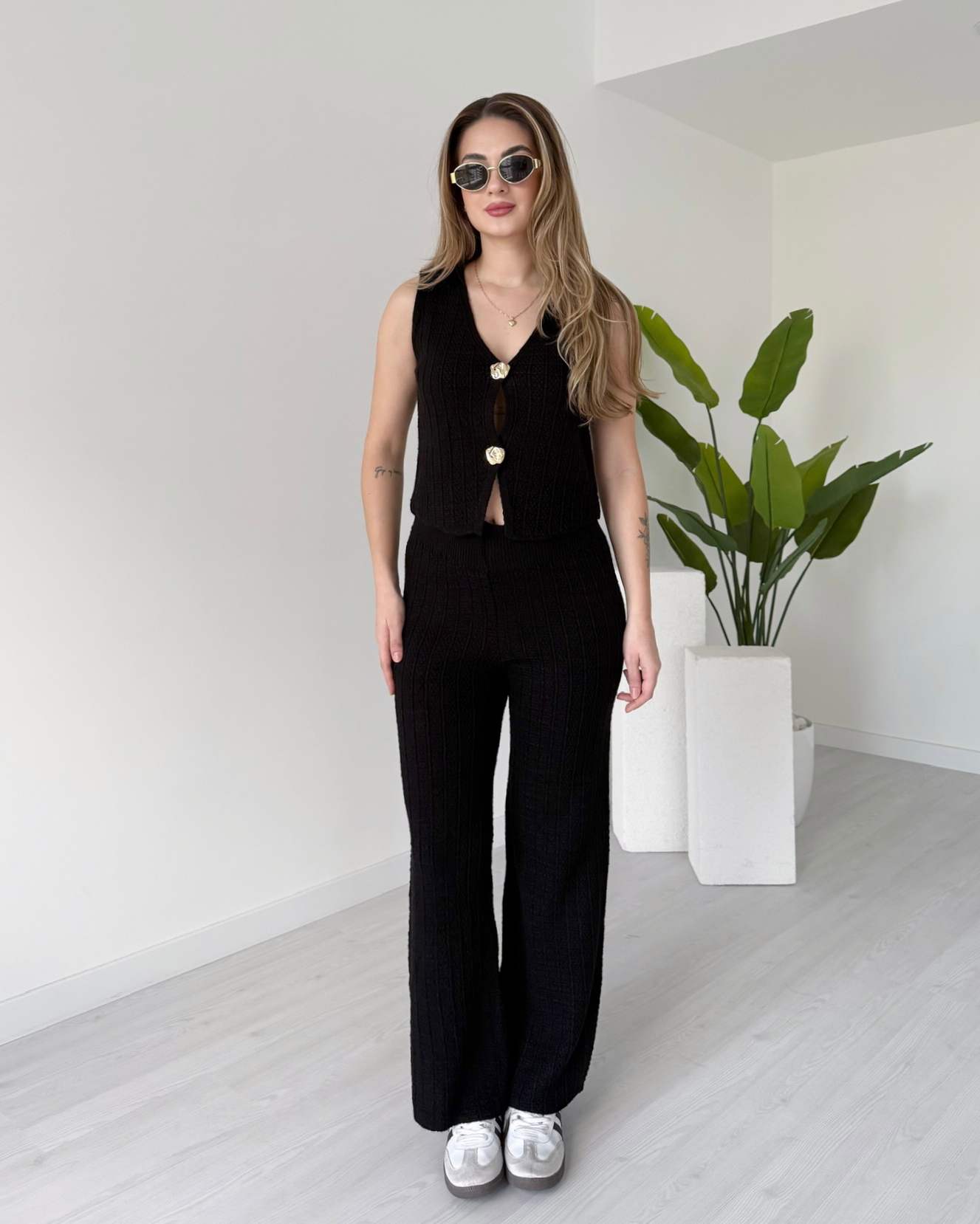 Yelekli Triko Takım - Siyah