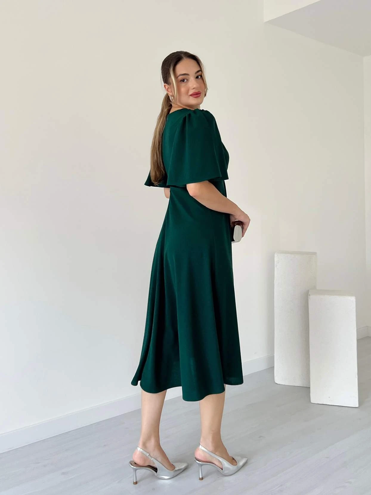 Kruvaze Yaka Kol Volanlı HAMPTON Elbise