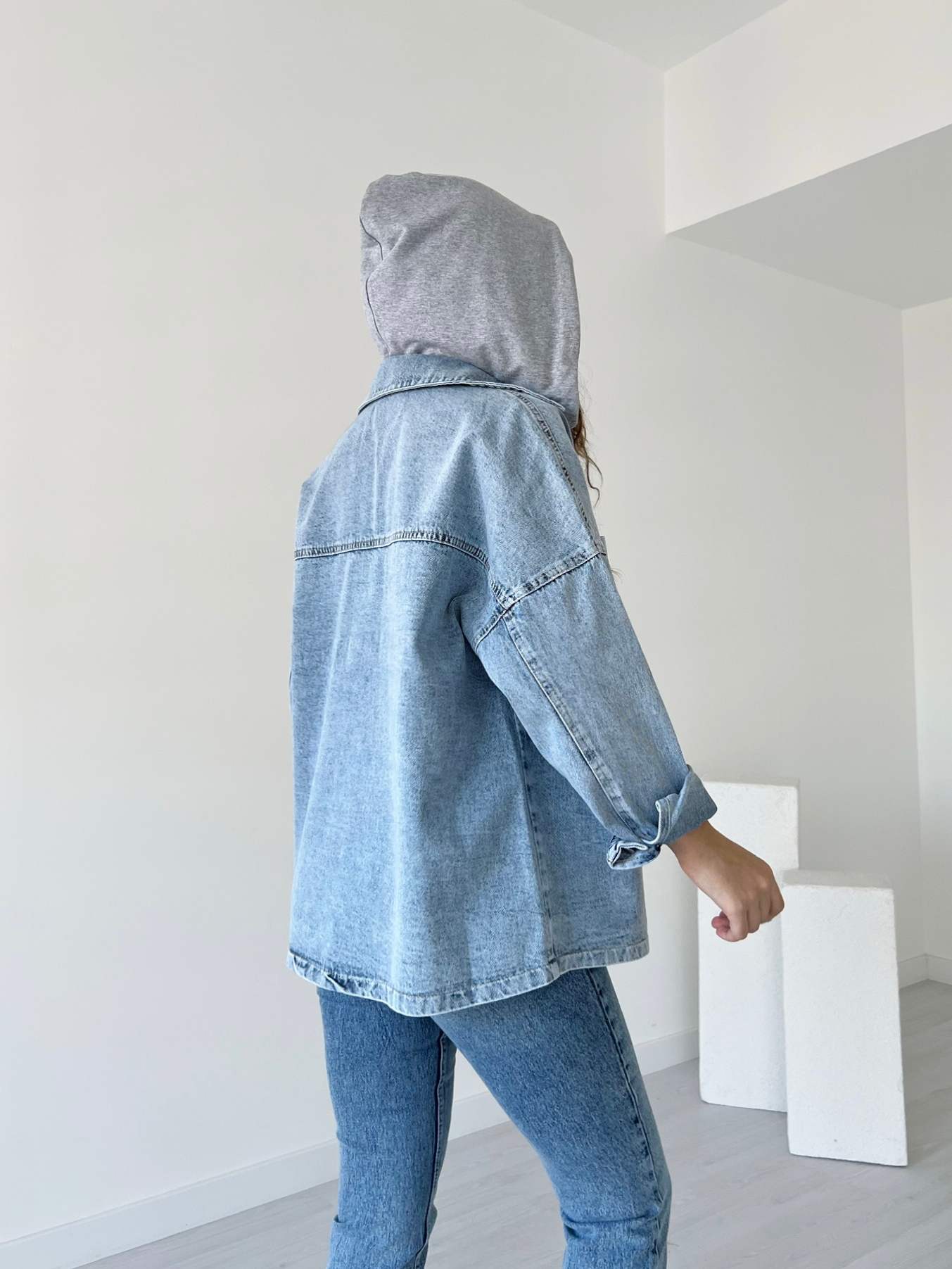 Kapüşonlu Denim Gömlek