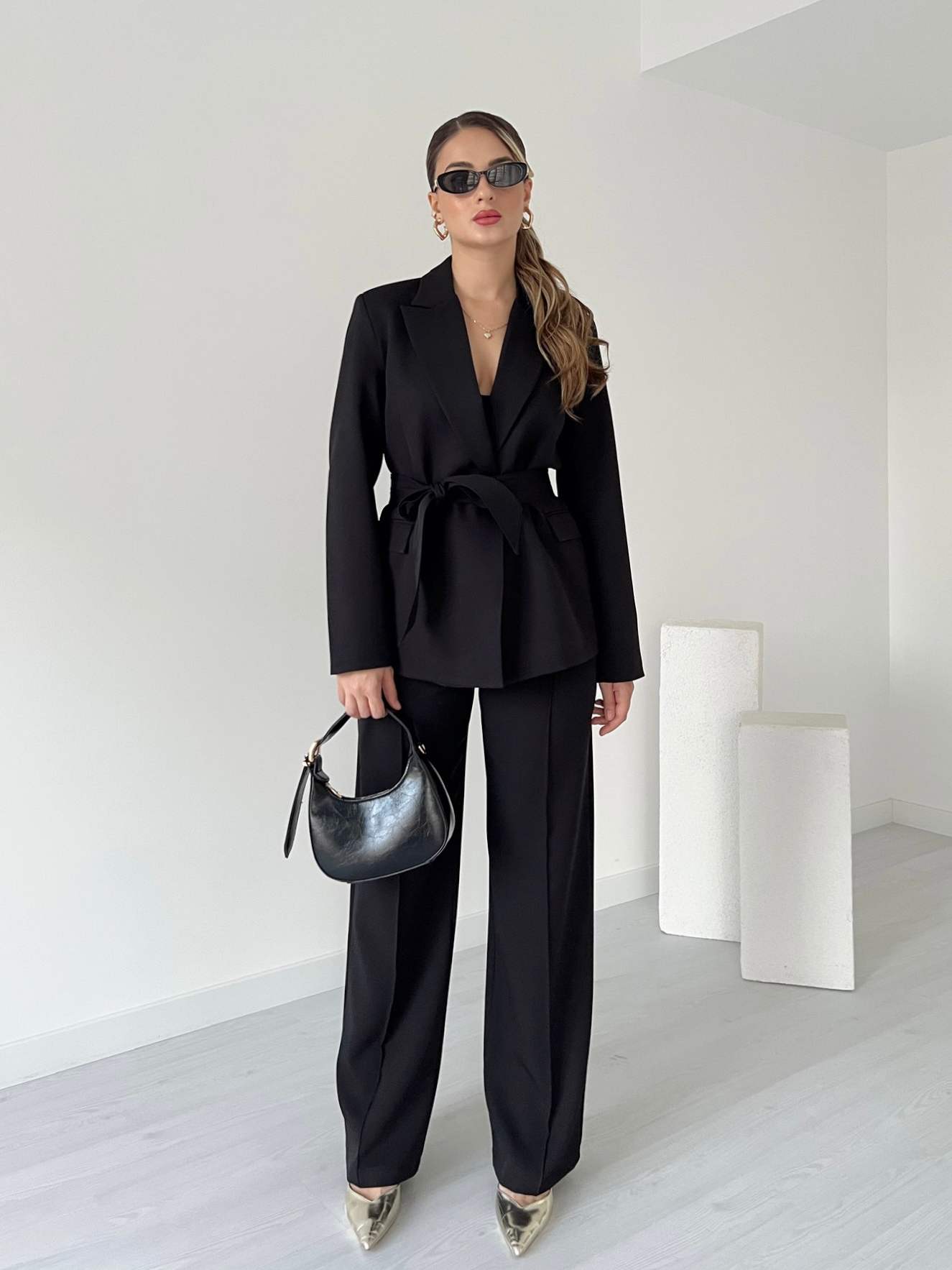 Kuşaklı Ceket Pantolon Takım